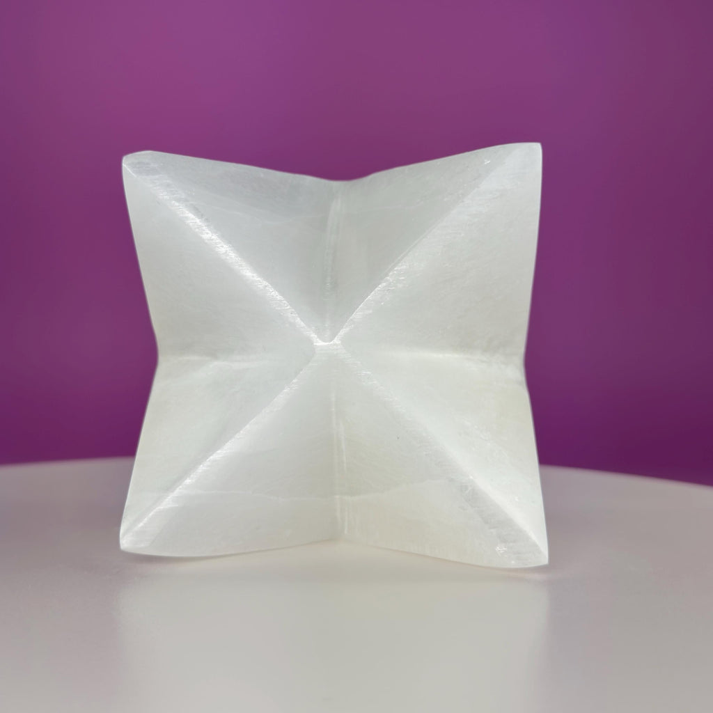 Large Selenite Merkaba Star Sculpture | Sacred Geometry Crystal Décor