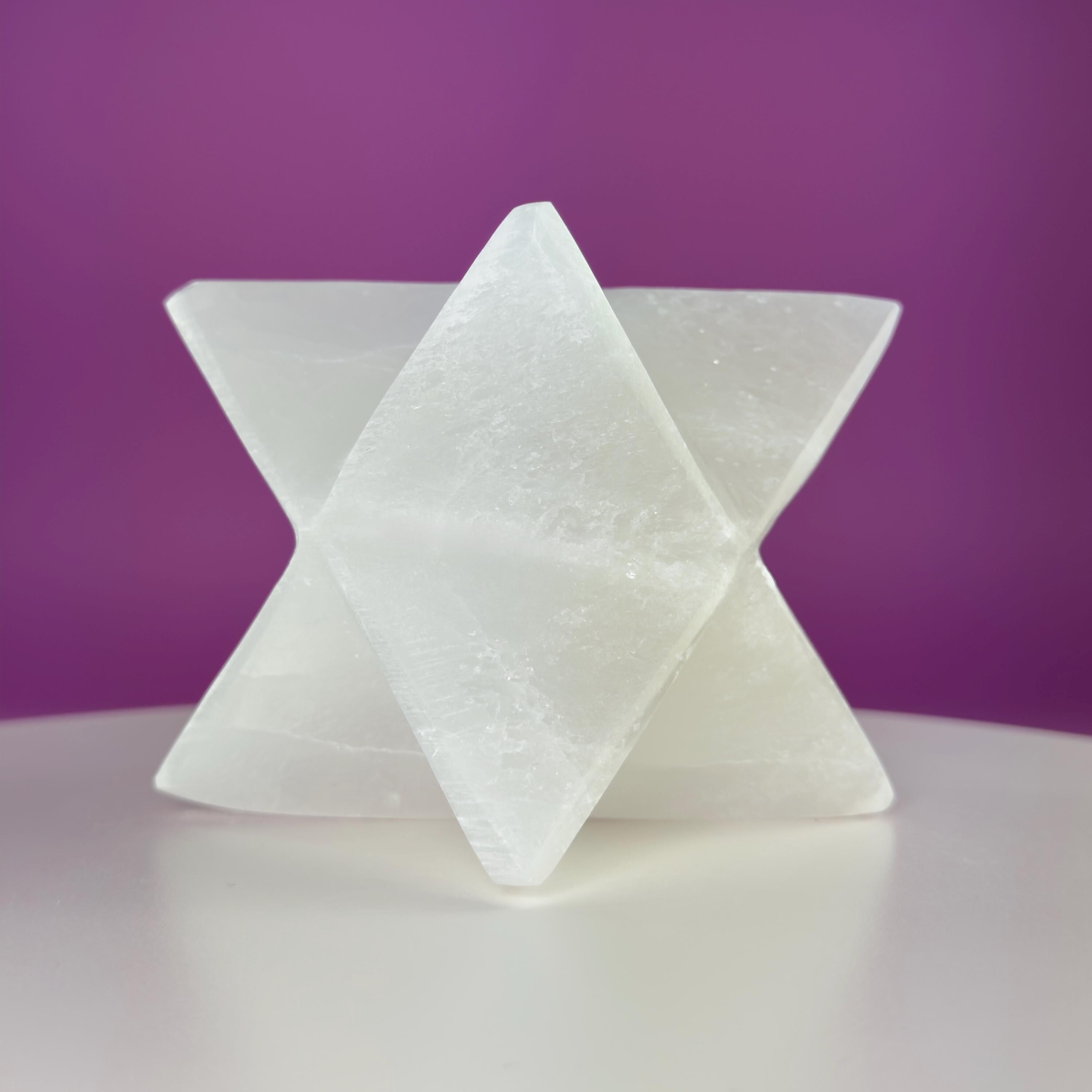 Large Selenite Merkaba Star Sculpture | Sacred Geometry Crystal Décor