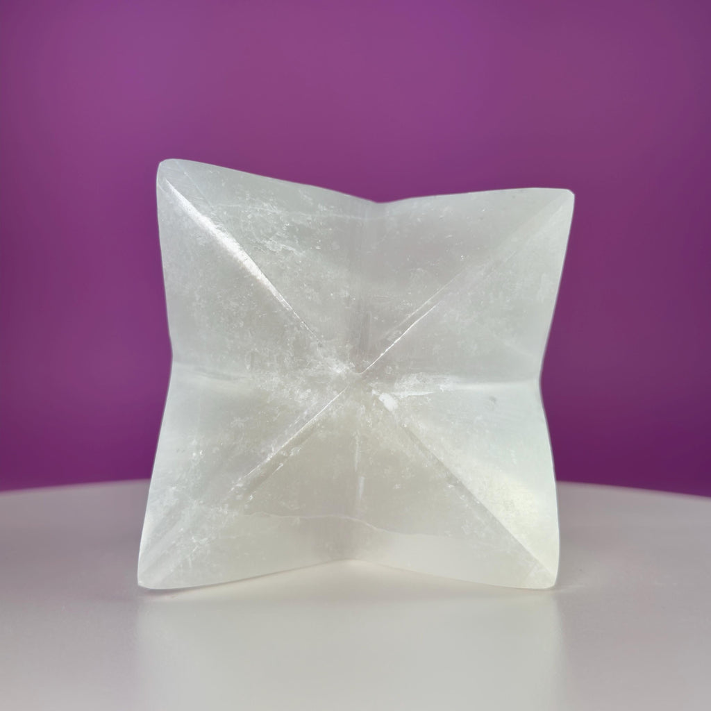 Large Selenite Merkaba Star Sculpture | Sacred Geometry Crystal Décor