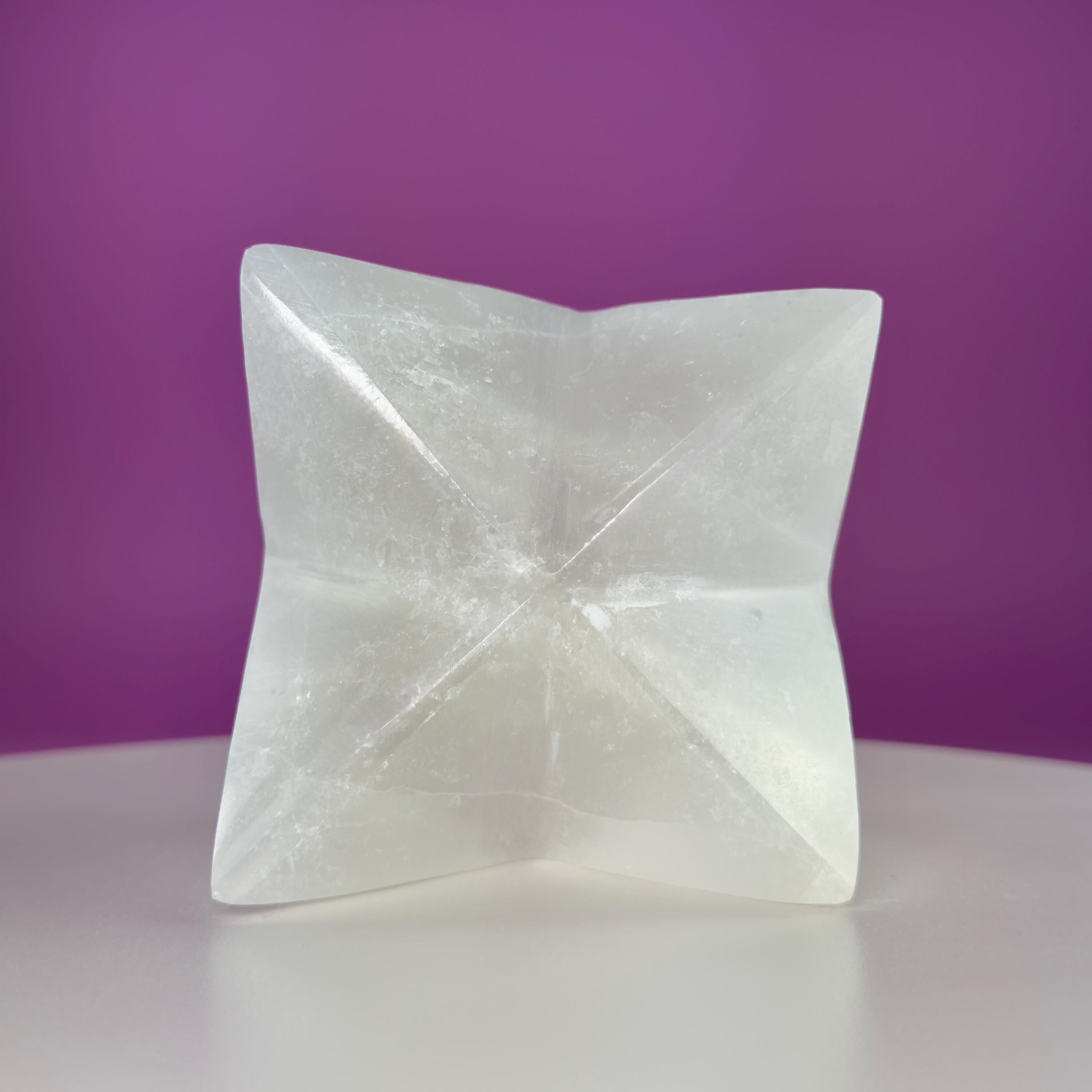 Large Selenite Merkaba Star Sculpture | Sacred Geometry Crystal Décor