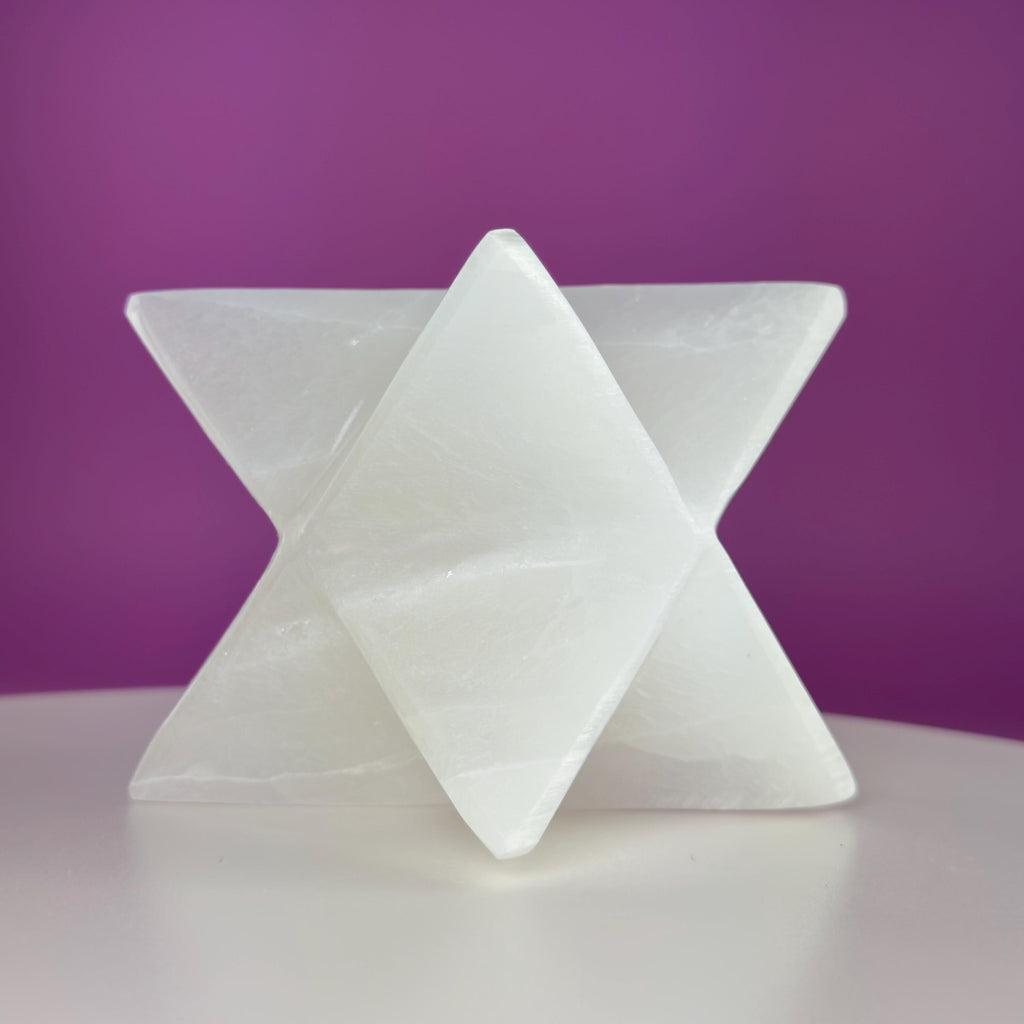 Large Selenite Merkaba Star Sculpture | Sacred Geometry Crystal Décor
