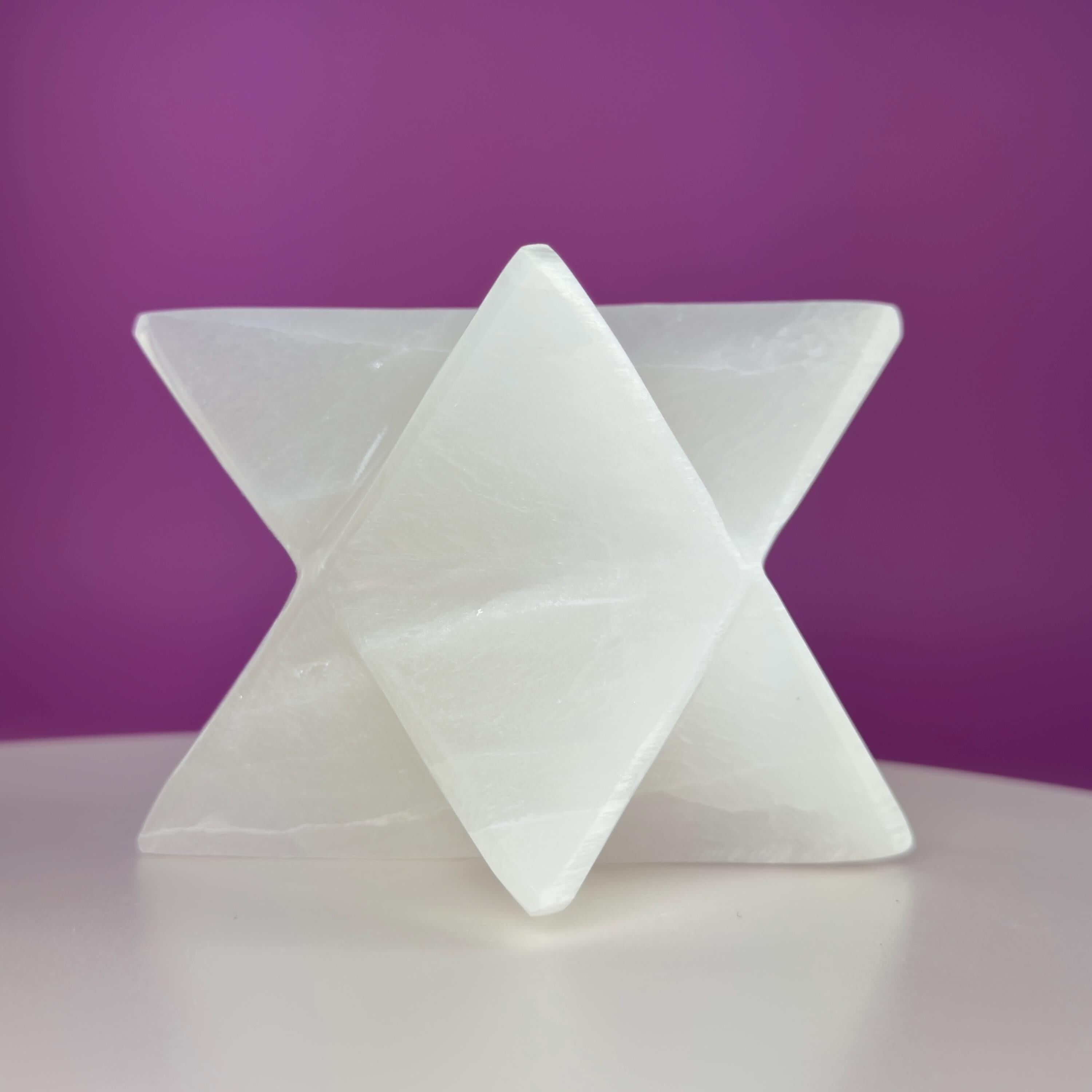 Large Selenite Merkaba Star Sculpture | Sacred Geometry Crystal Décor