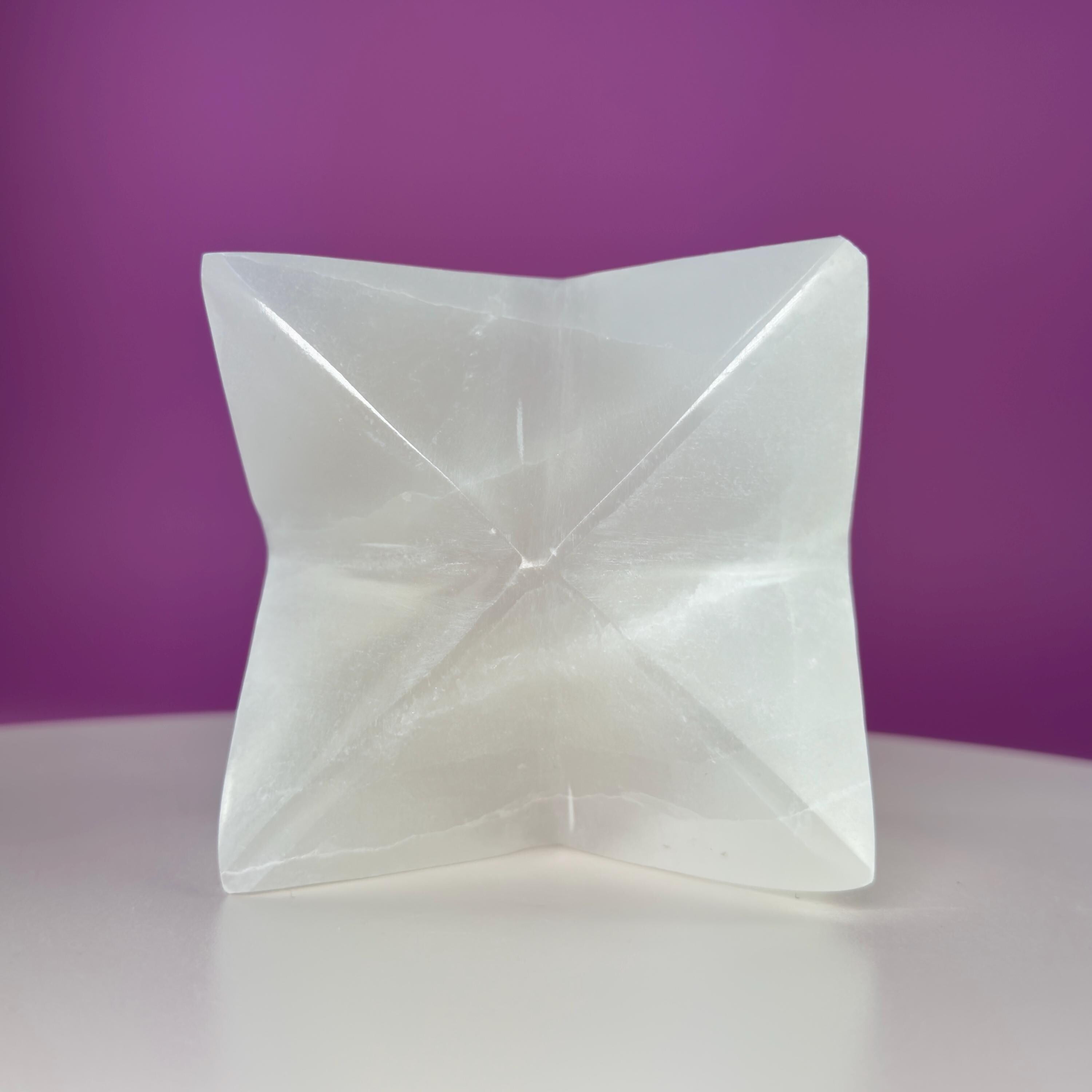 Large Selenite Merkaba Star Sculpture | Sacred Geometry Crystal Décor