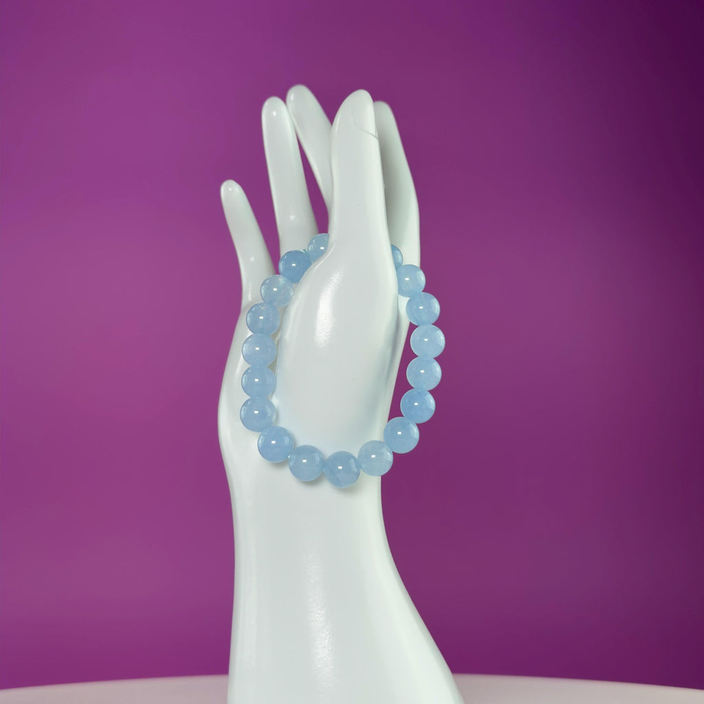 Aquamarine 10mm Bracelet | Natural Blue Crystal Beaded Bracelet