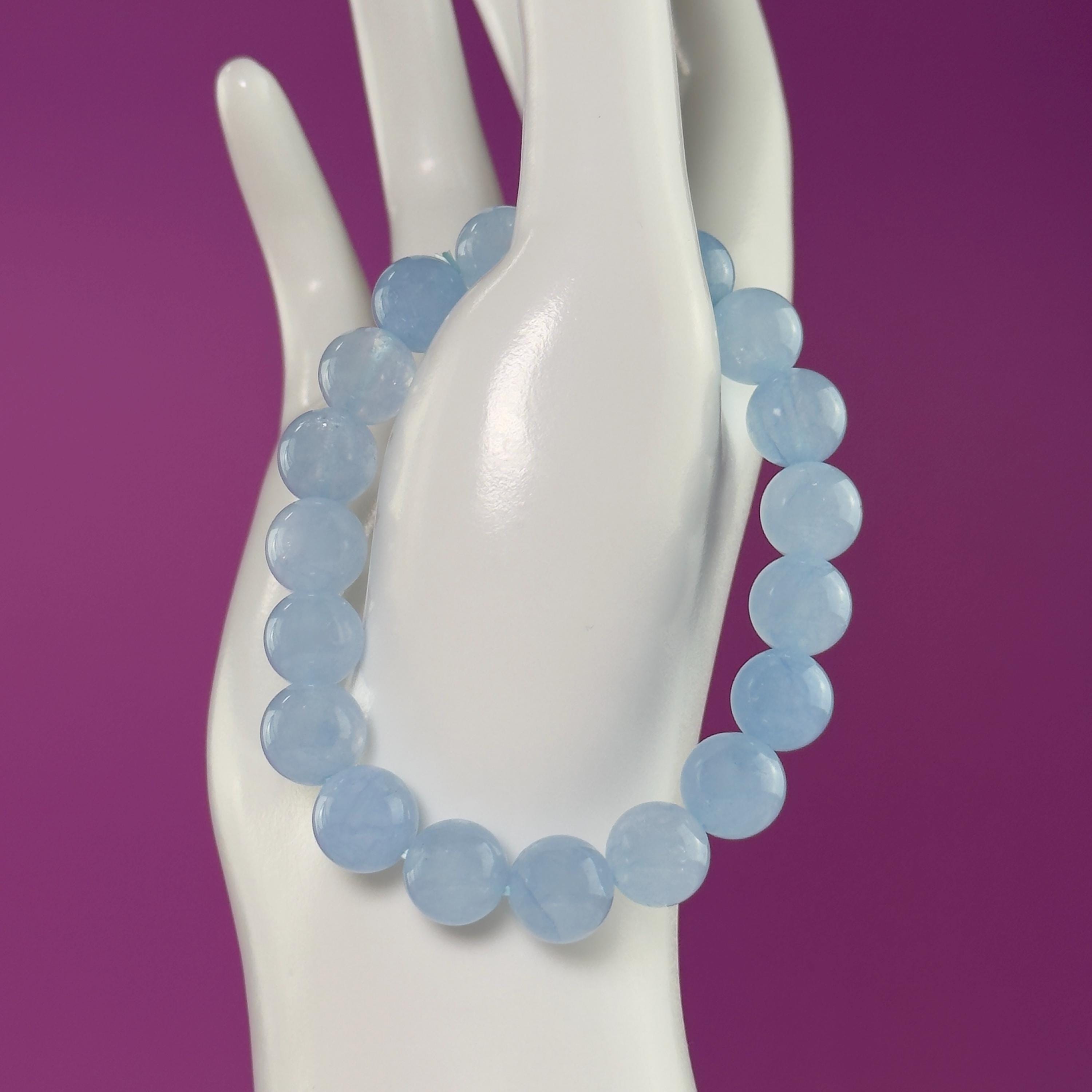 Aquamarine 10mm Bracelet | Natural Blue Crystal Beaded Bracelet