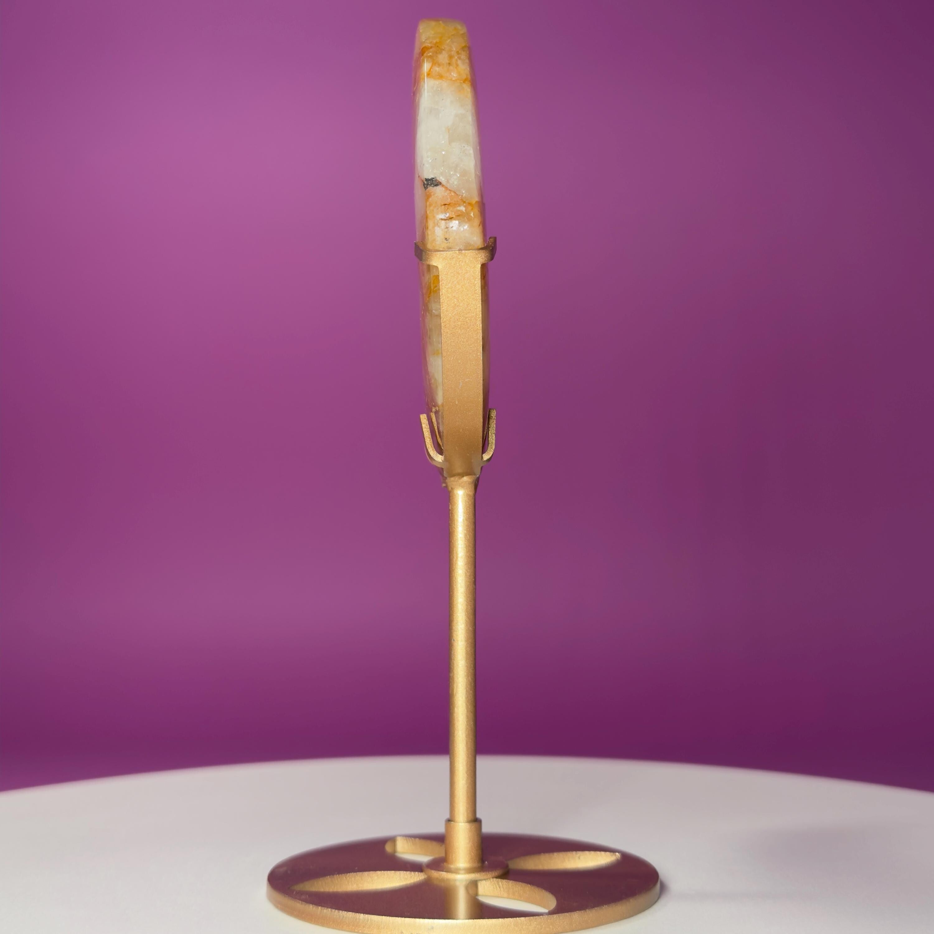 Golden Healer Moon Carving on Gold Stand | Crystal Décor