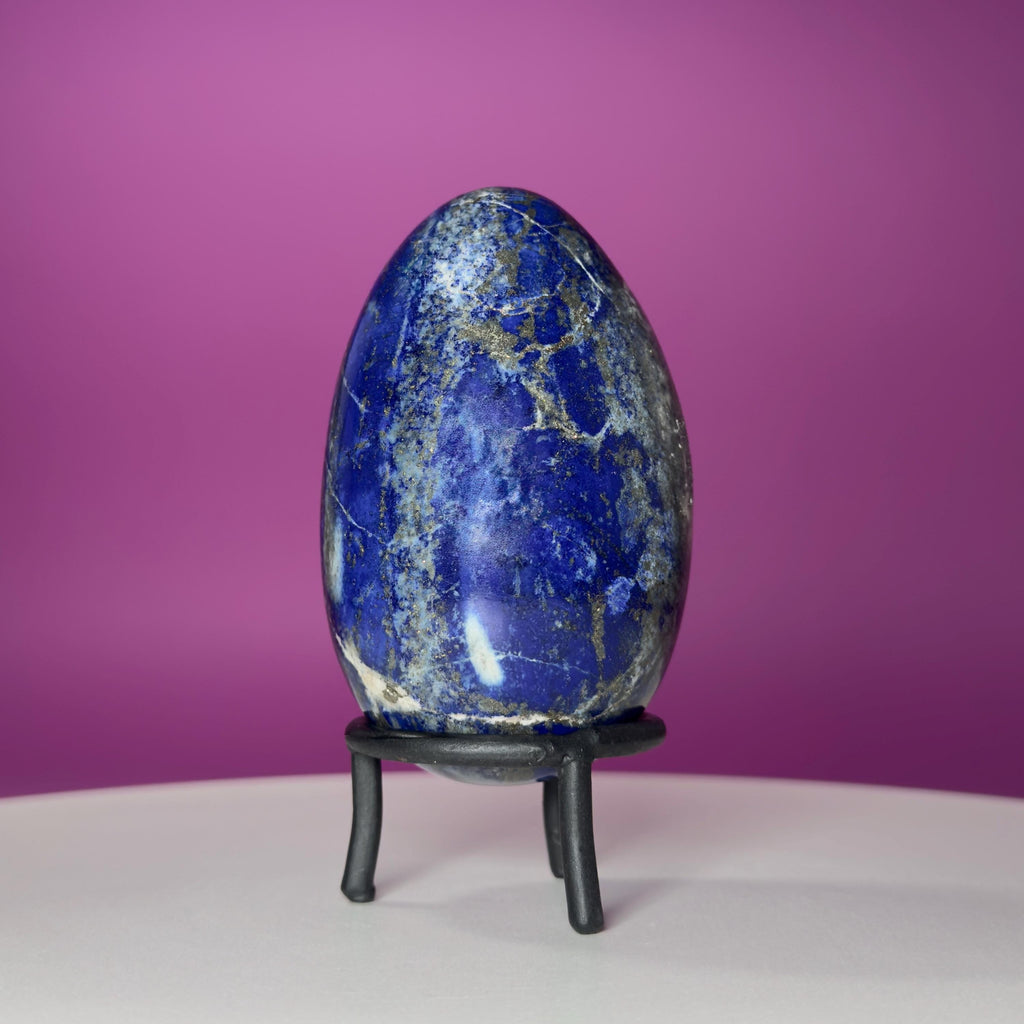 Lapis Lazuli Crystal Egg with Black Iron Display Stand