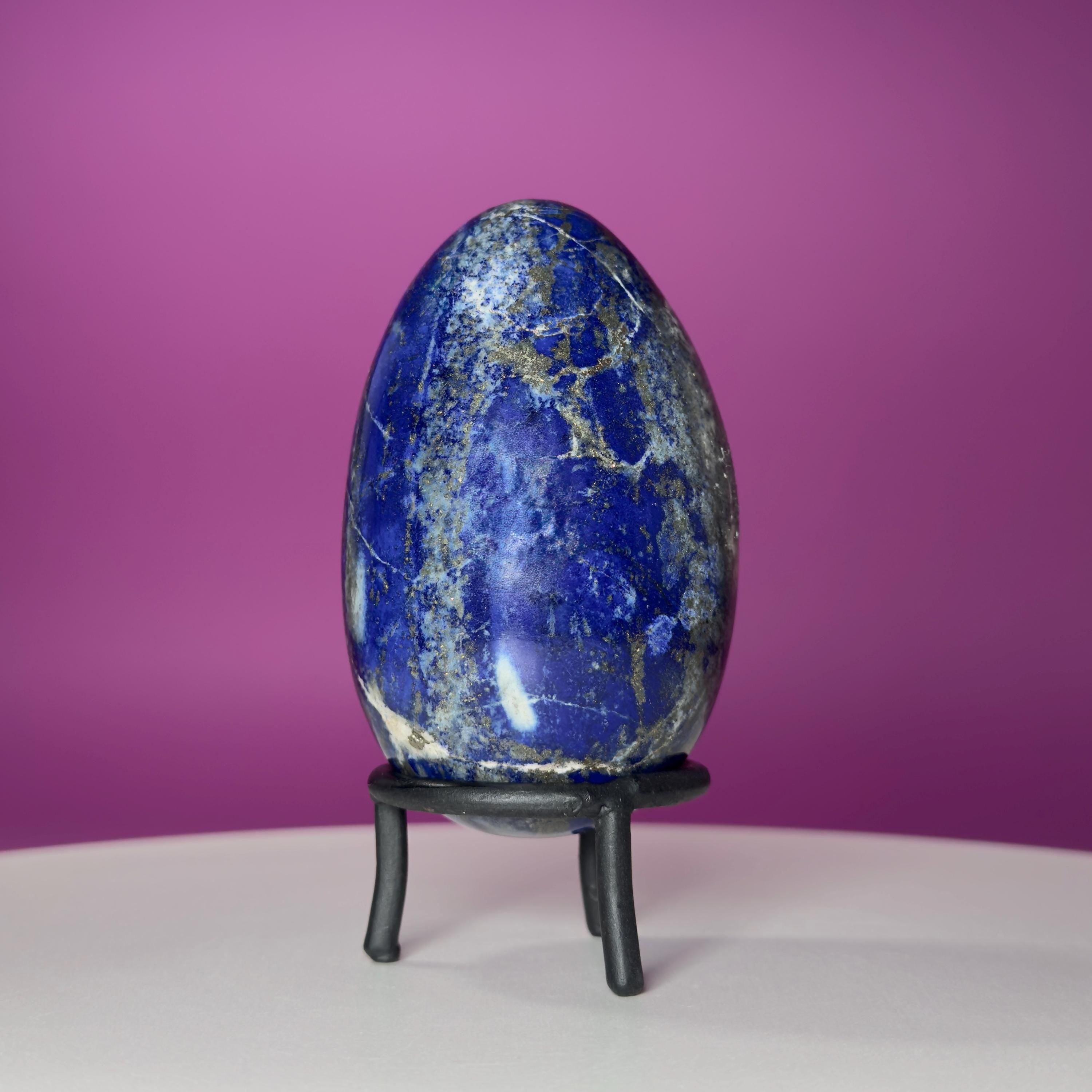 Lapis Lazuli Crystal Egg with Black Iron Display Stand