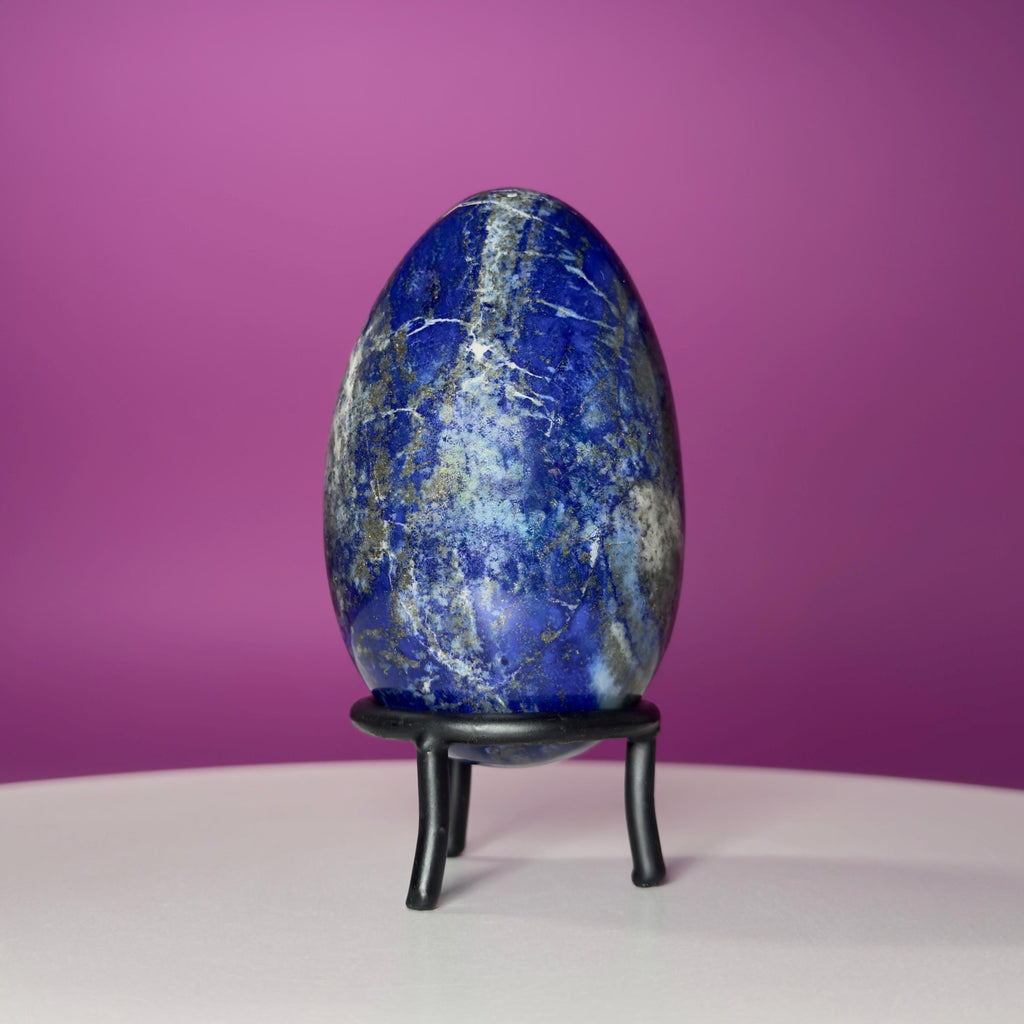 Lapis Lazuli Crystal Egg with Black Iron Display Stand