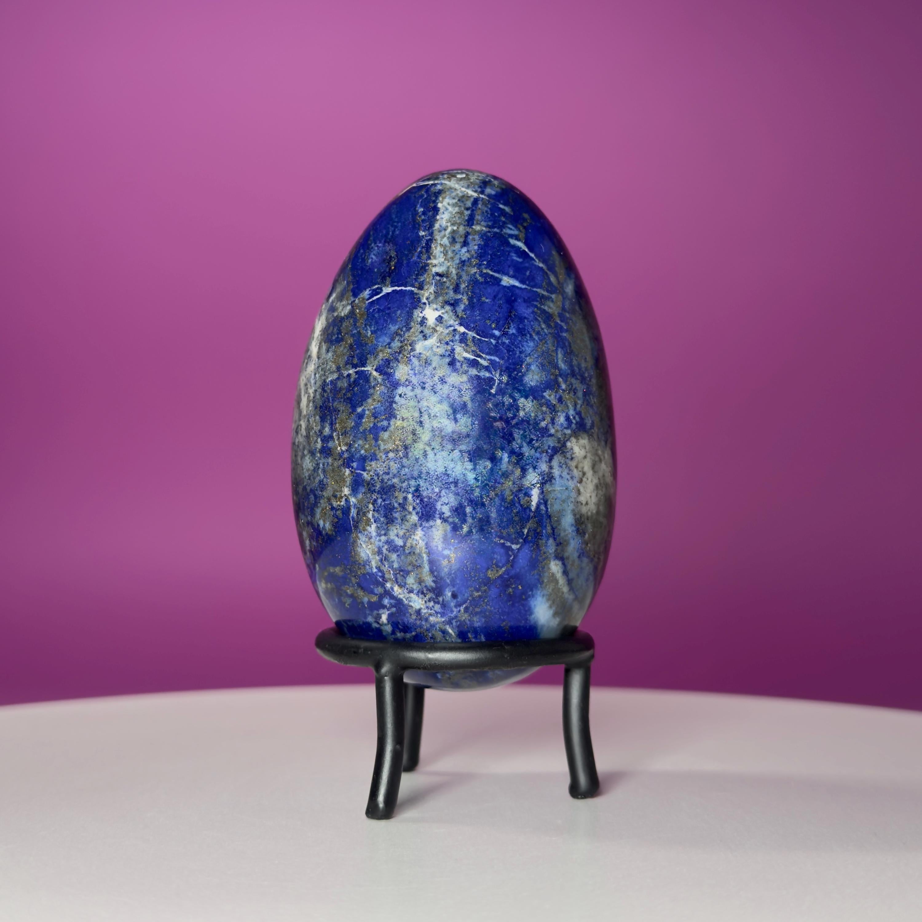 Lapis Lazuli Crystal Egg with Black Iron Display Stand