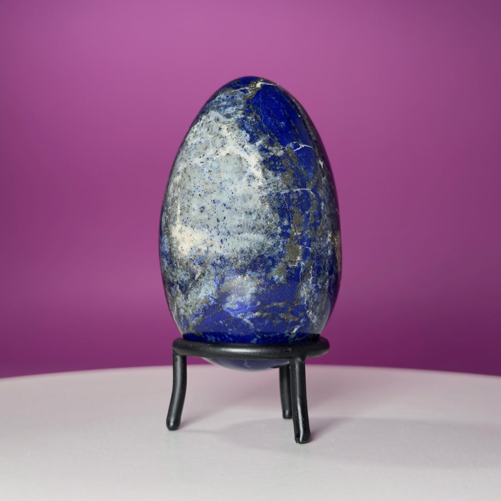 Lapis Lazuli Crystal Egg with Black Iron Display Stand
