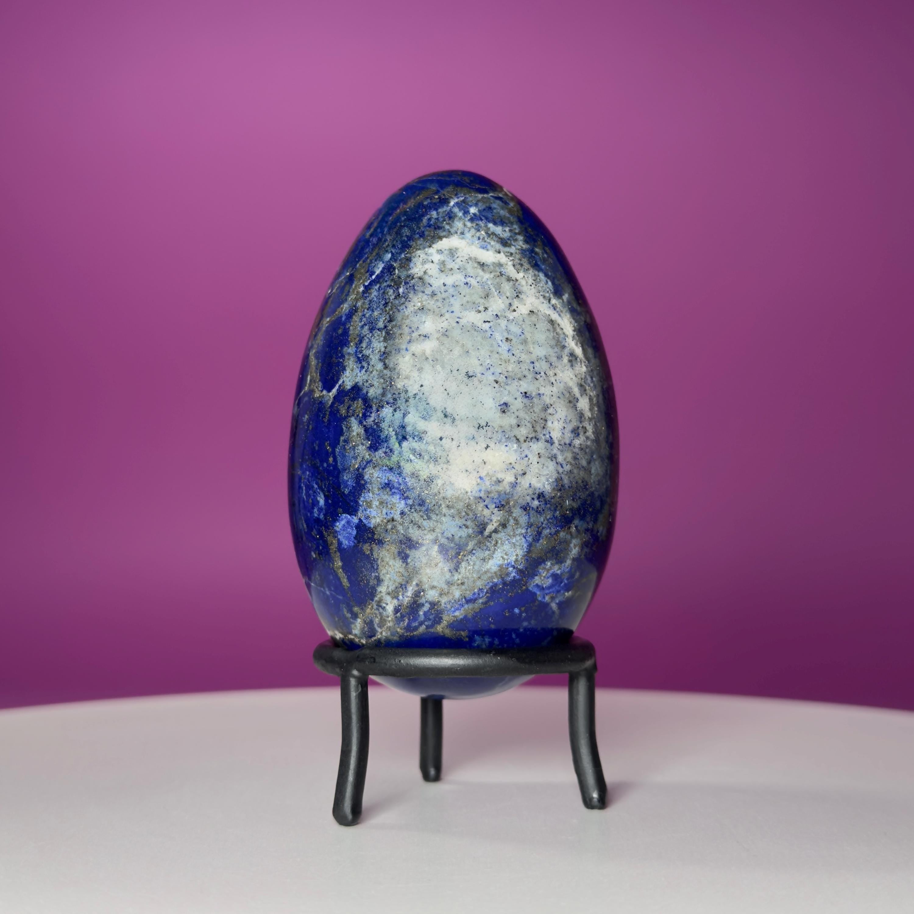 Lapis Lazuli Crystal Egg with Black Iron Display Stand