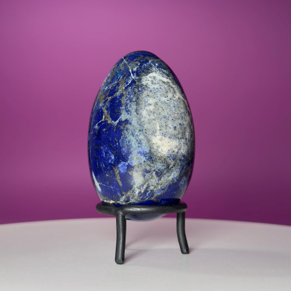 Lapis Lazuli Crystal Egg with Black Iron Display Stand