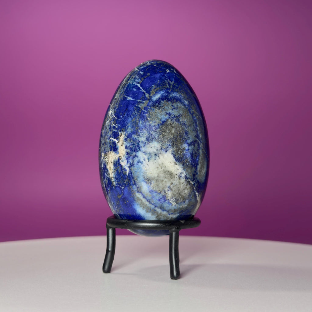 Lapis Lazuli Crystal Egg with Black Iron Display Stand