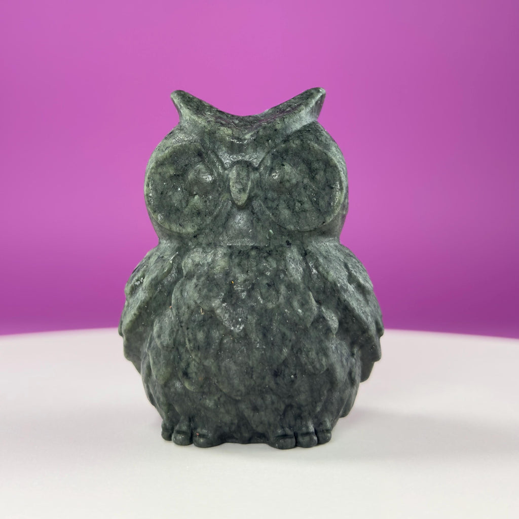 Jade Owl Carving | Wisdom & Protection Crystal Statue