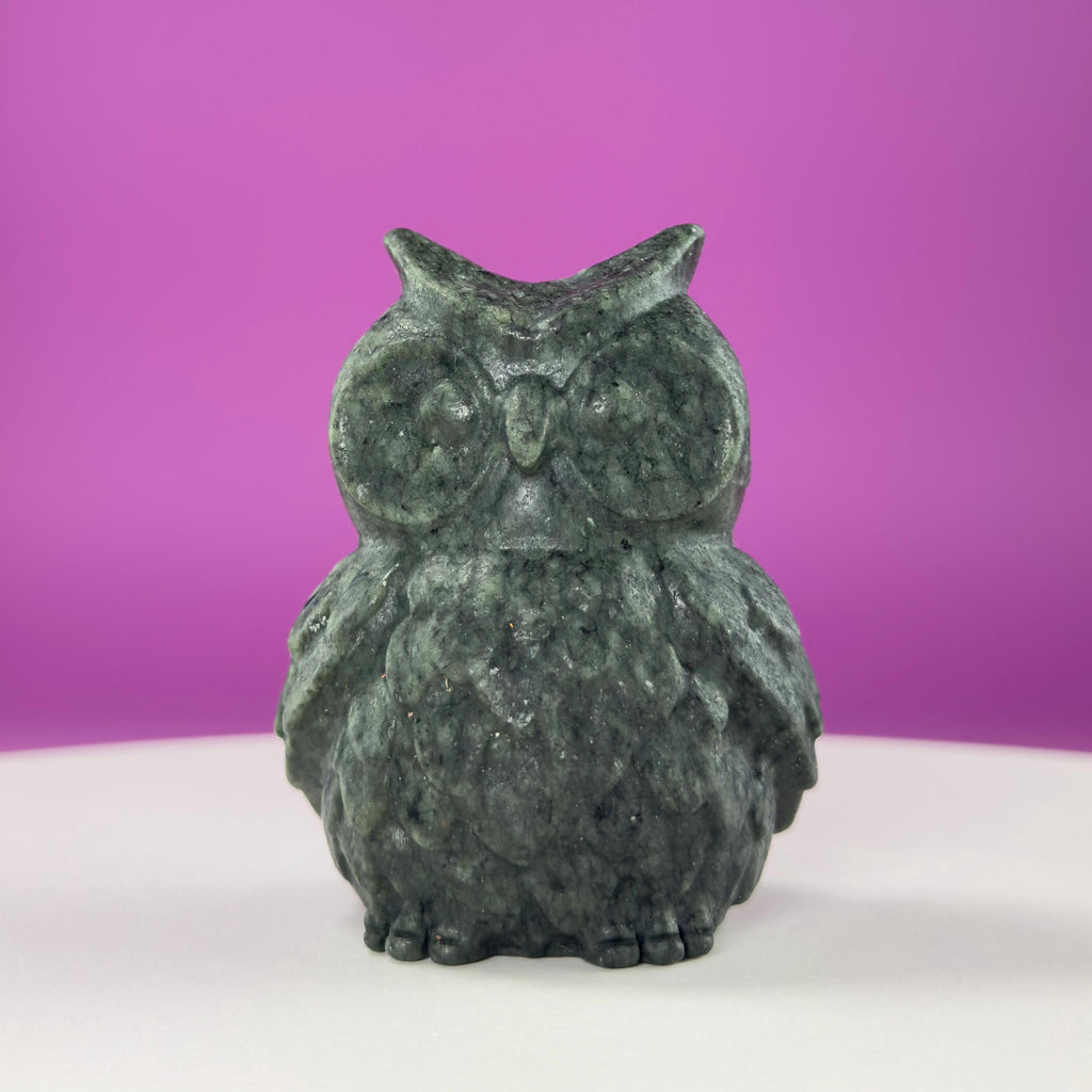 Jade Owl Carving | Wisdom & Protection Crystal Statue
