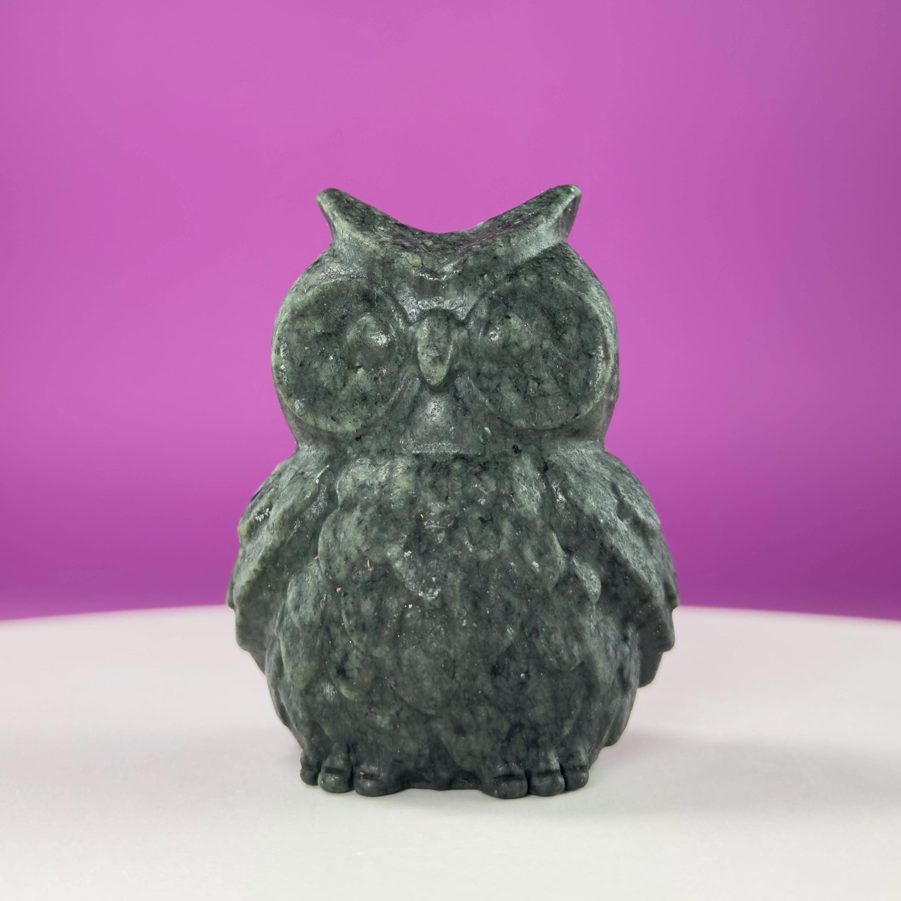 Jade Owl Carving | Wisdom & Protection Crystal Statue