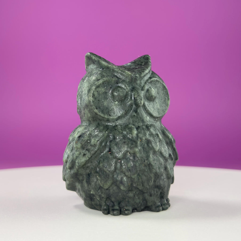 Jade Owl Carving | Wisdom & Protection Crystal Statue