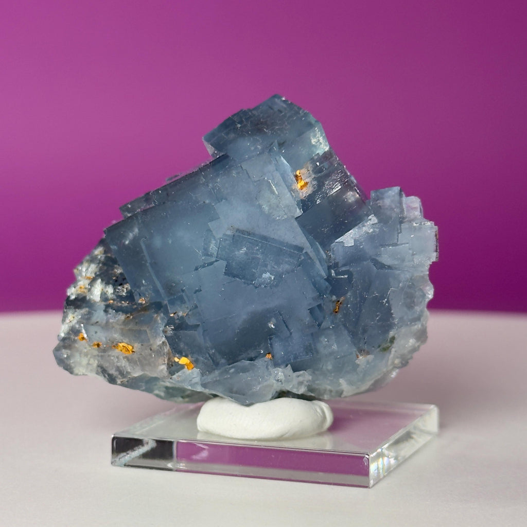 UV Reactive Beijing Fluorite Specimen with Display & Mineral Putty | Cubic Blue Green Crystal
