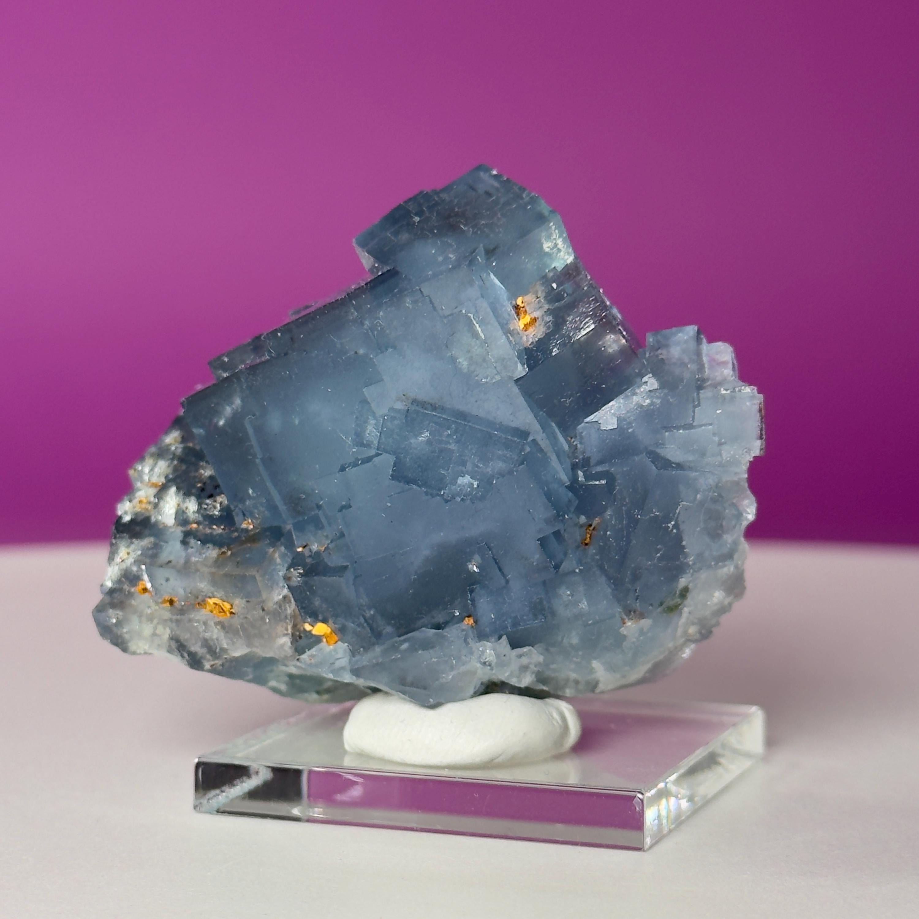 UV Reactive Beijing Fluorite Specimen with Display & Mineral Putty | Cubic Blue Green Crystal