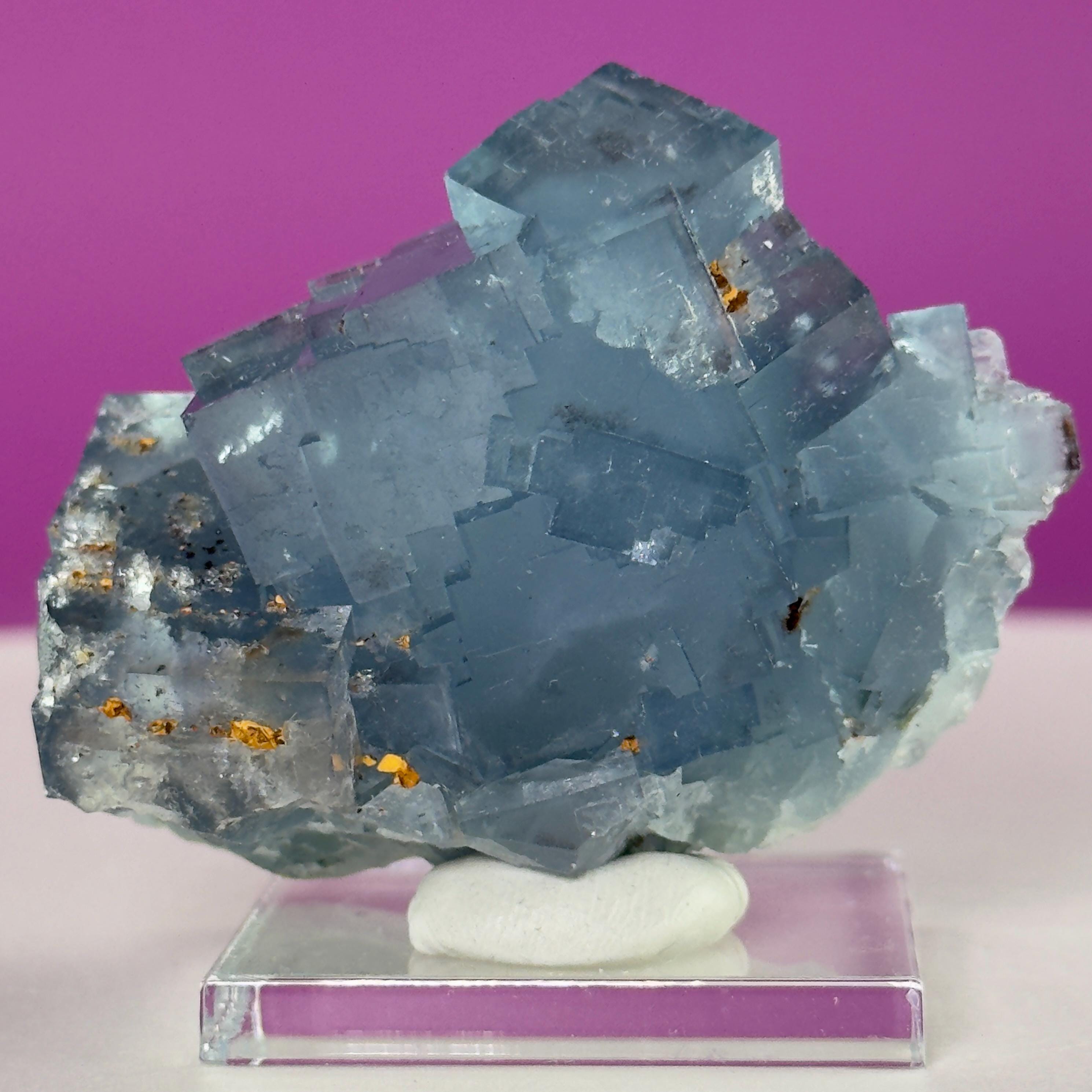UV Reactive Beijing Fluorite Specimen with Display & Mineral Putty | Cubic Blue Green Crystal