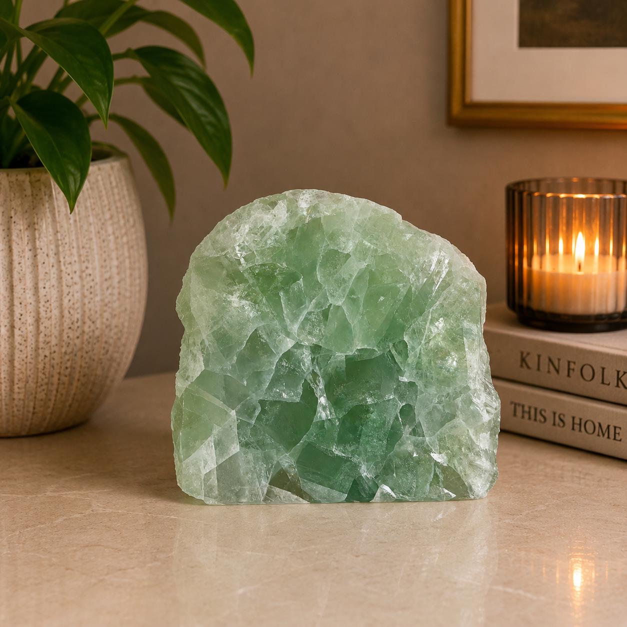 Green Fluorite Crystal Free Form UV Reactive