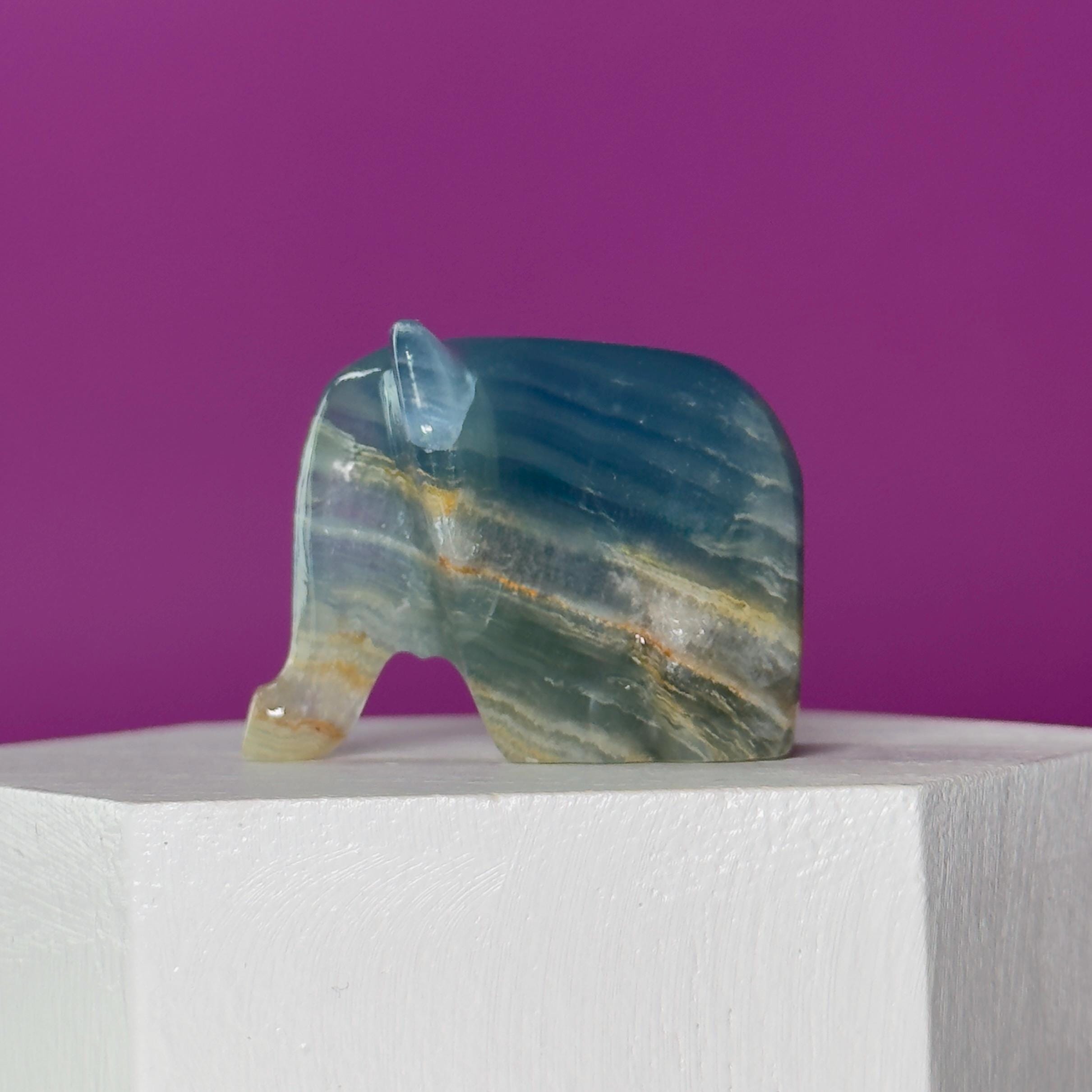 Mini Blue Onyx Elephant Carving Animal