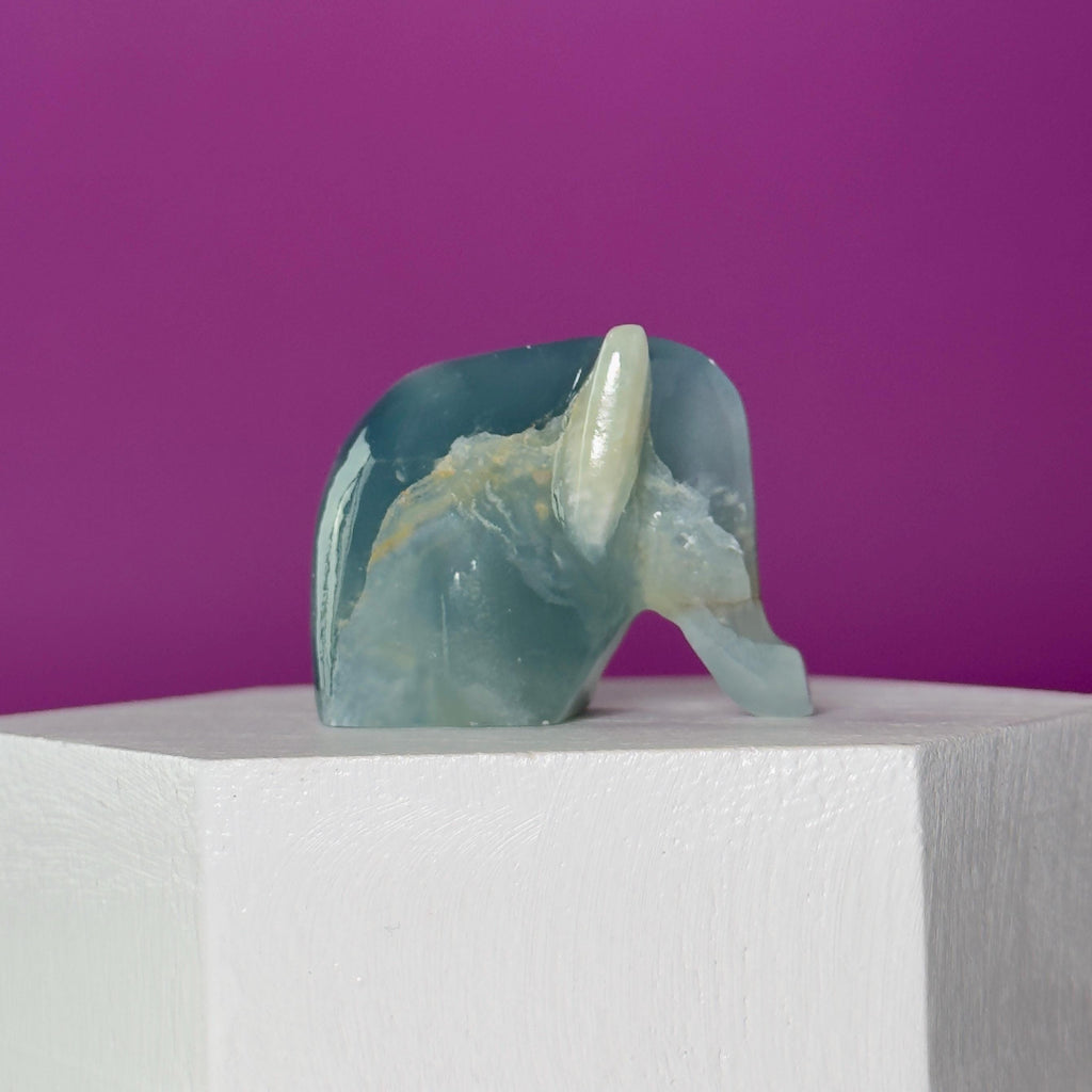 Mini Blue Onyx Elephant Carving Animal