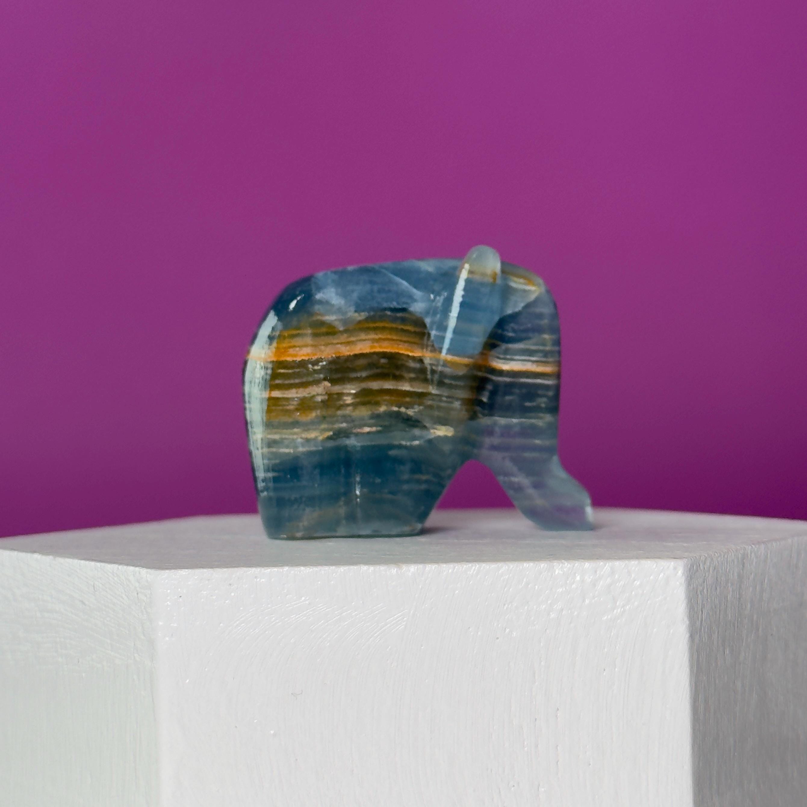 Mini Blue Onyx Elephant Carving Animal