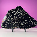 Stardust Obsidian Slab, Celestial Display Stone, Collector Decor with Black Metal Stand