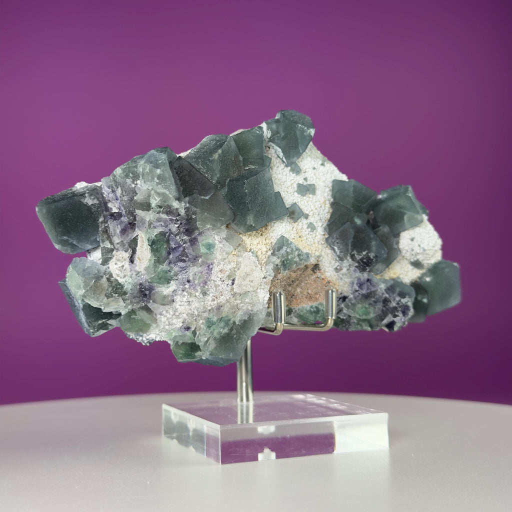 Blue Green Fluorite Specimen from Huanggangliang Mine | Inner Mongolia Crystal Display with Stand