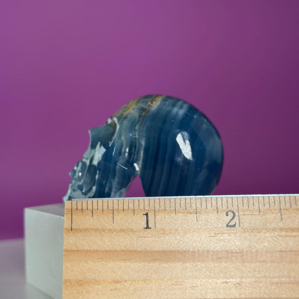 Blue Onyx Skull Carving | Banded Blue Crystal Skull Display Piece