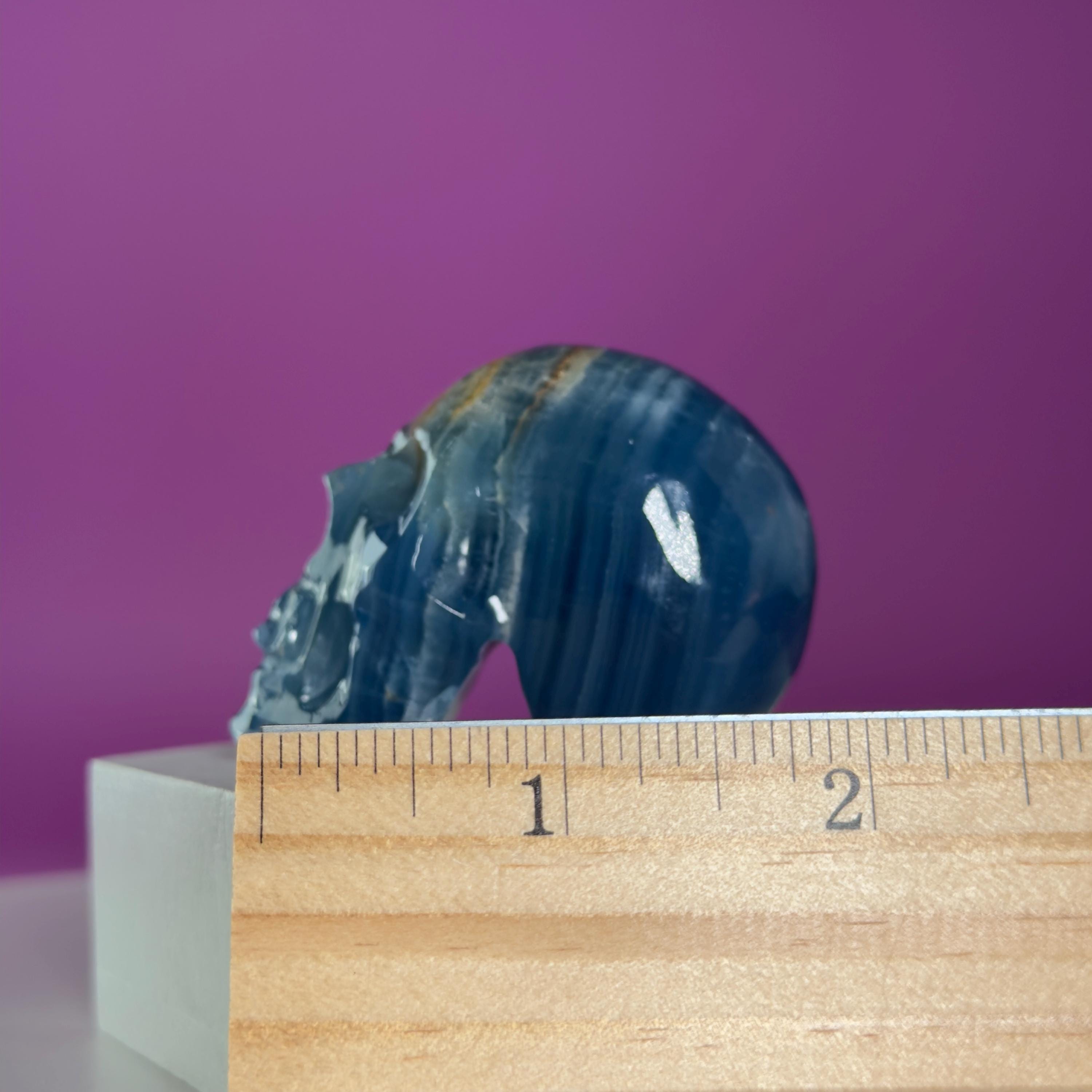 Blue Onyx Skull Carving | Banded Blue Crystal Skull Display Piece