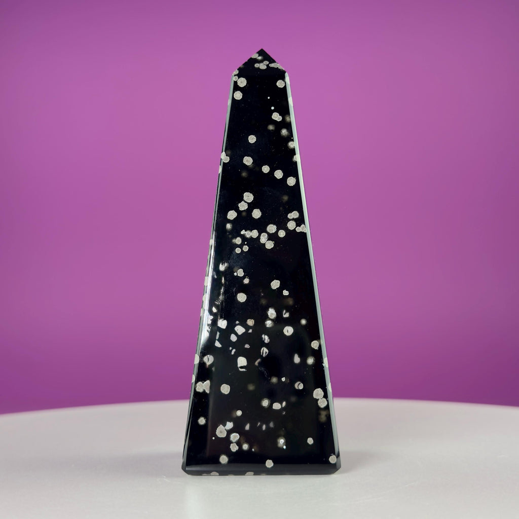 Stardust Obsidian Obelisk, Celestial Protection Crystal Point, Collector Decor Stone