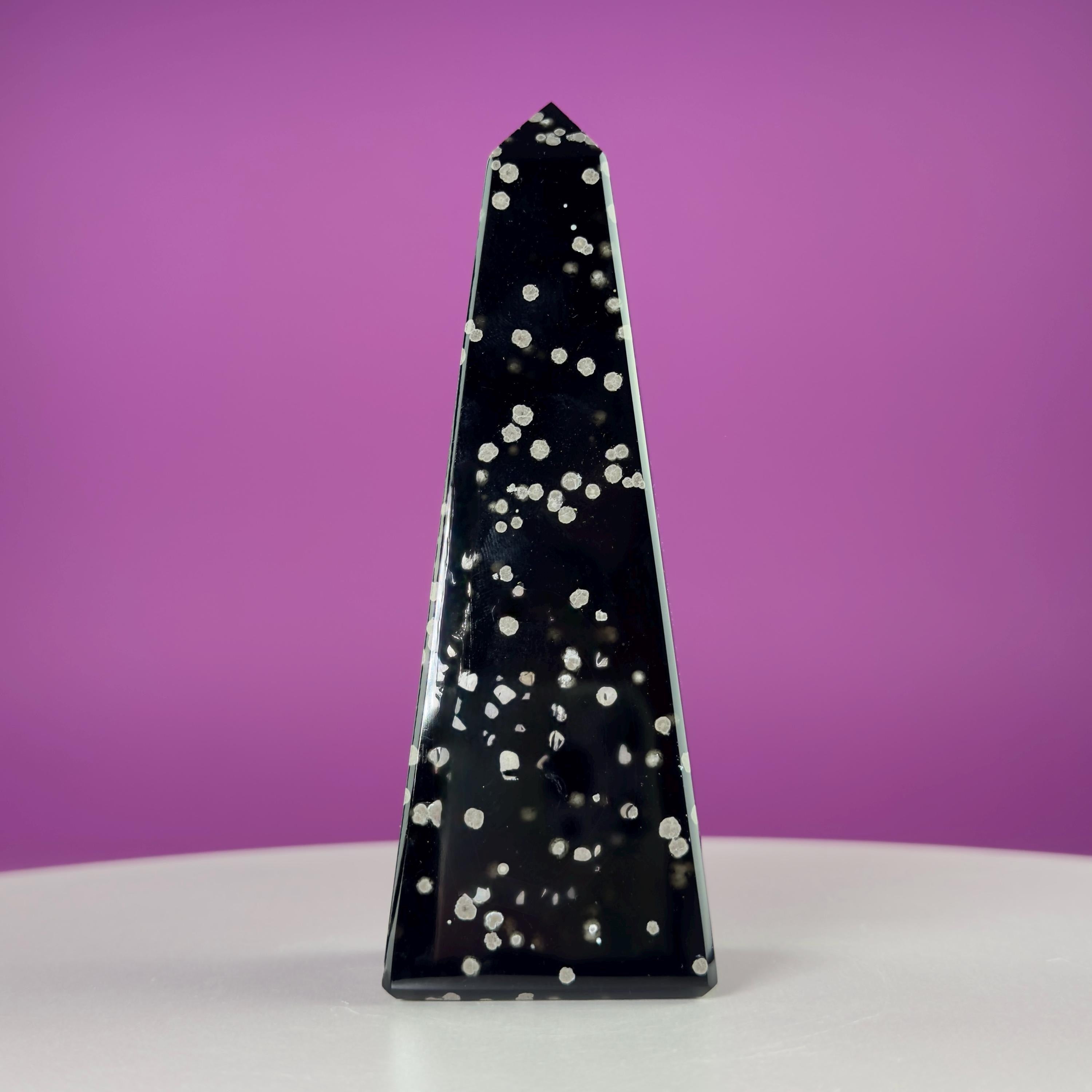 Stardust Obsidian Obelisk, Celestial Protection Crystal Point, Collector Decor Stone