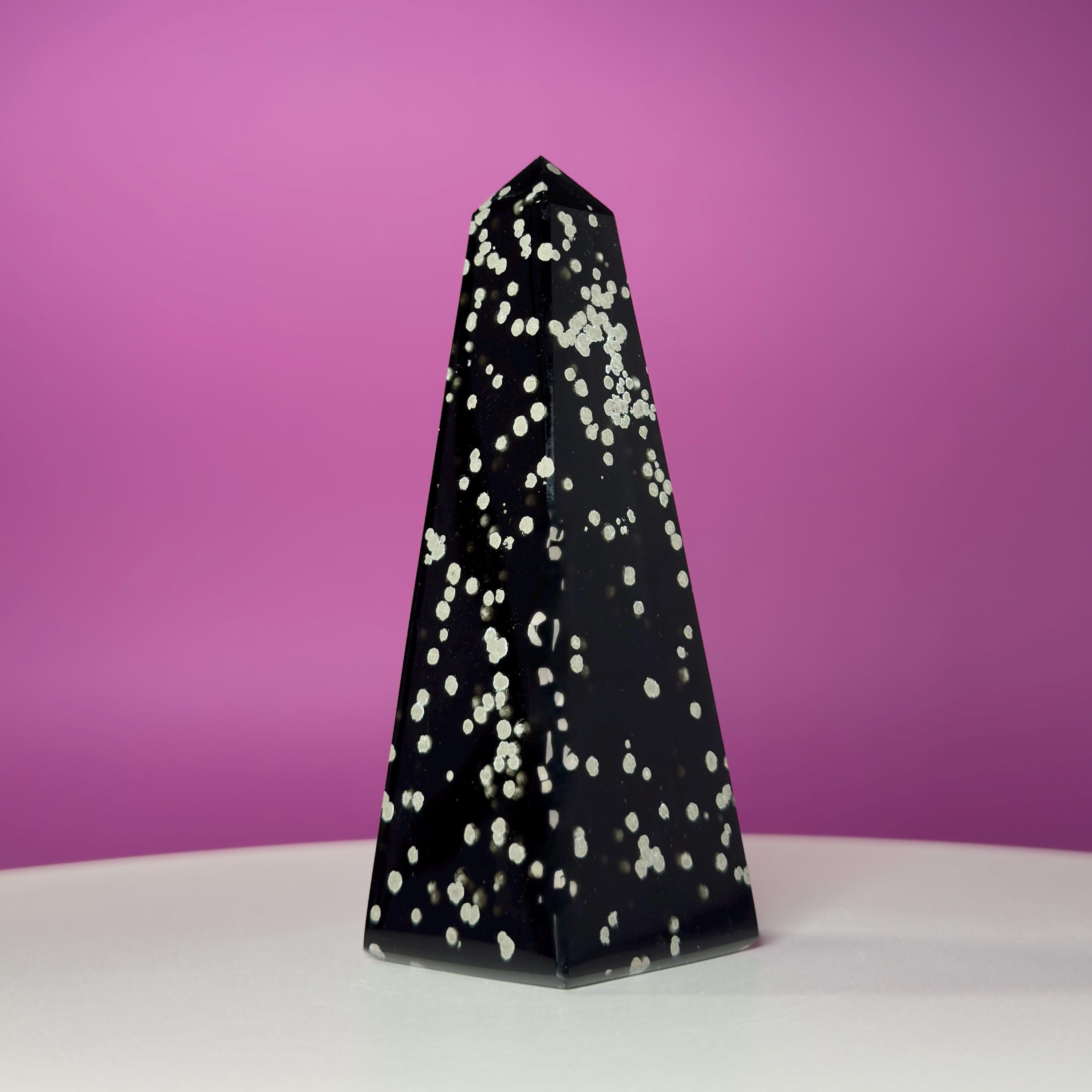 Stardust Obsidian Obelisk, Celestial Protection Crystal Point, Collector Decor Stone