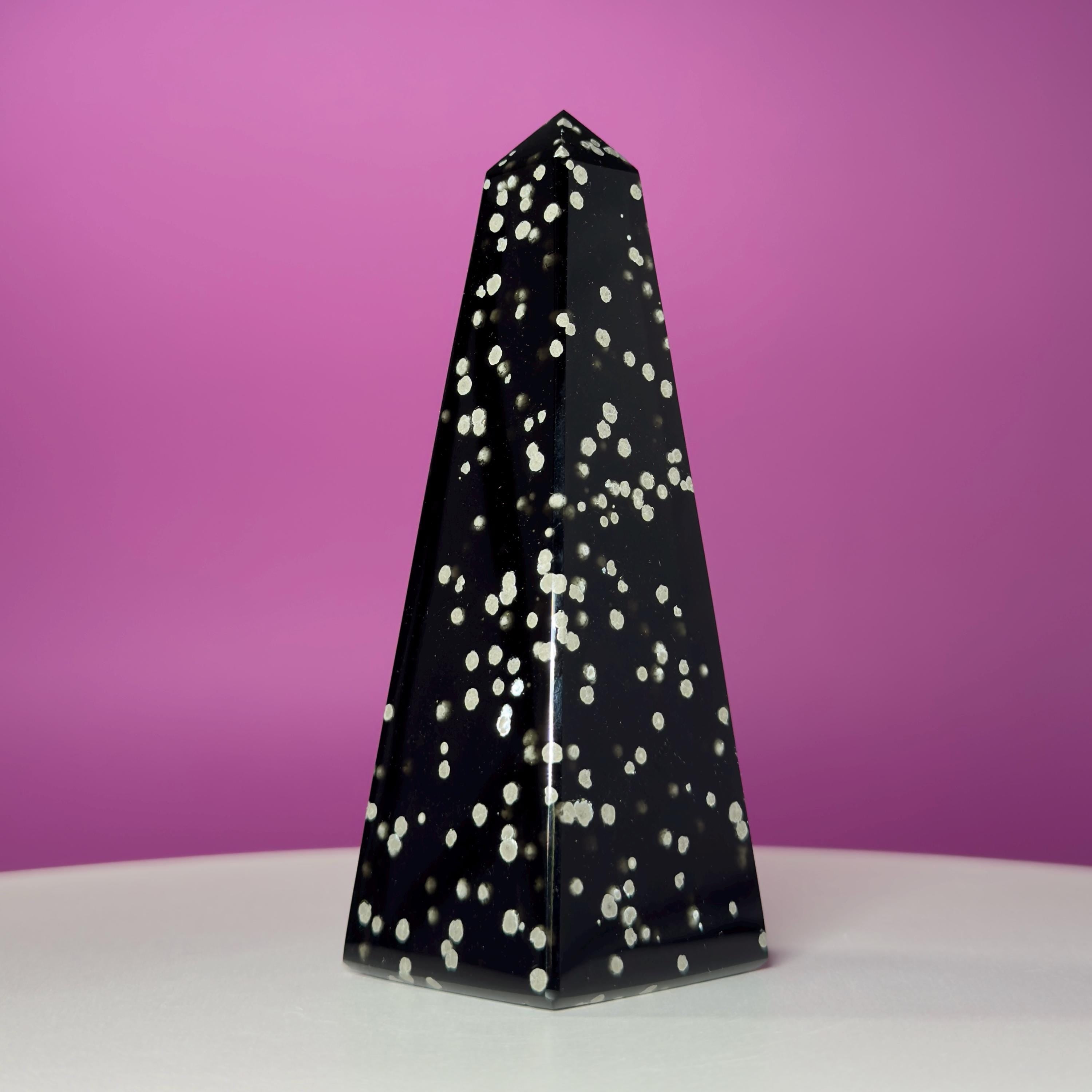 Stardust Obsidian Obelisk, Celestial Protection Crystal Point, Collector Decor Stone