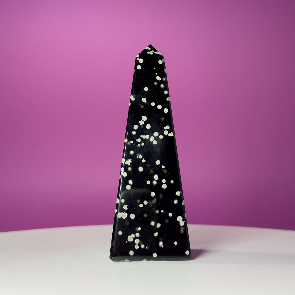 Stardust Obsidian Obelisk, Celestial Protection Crystal Point, Collector Decor Stone