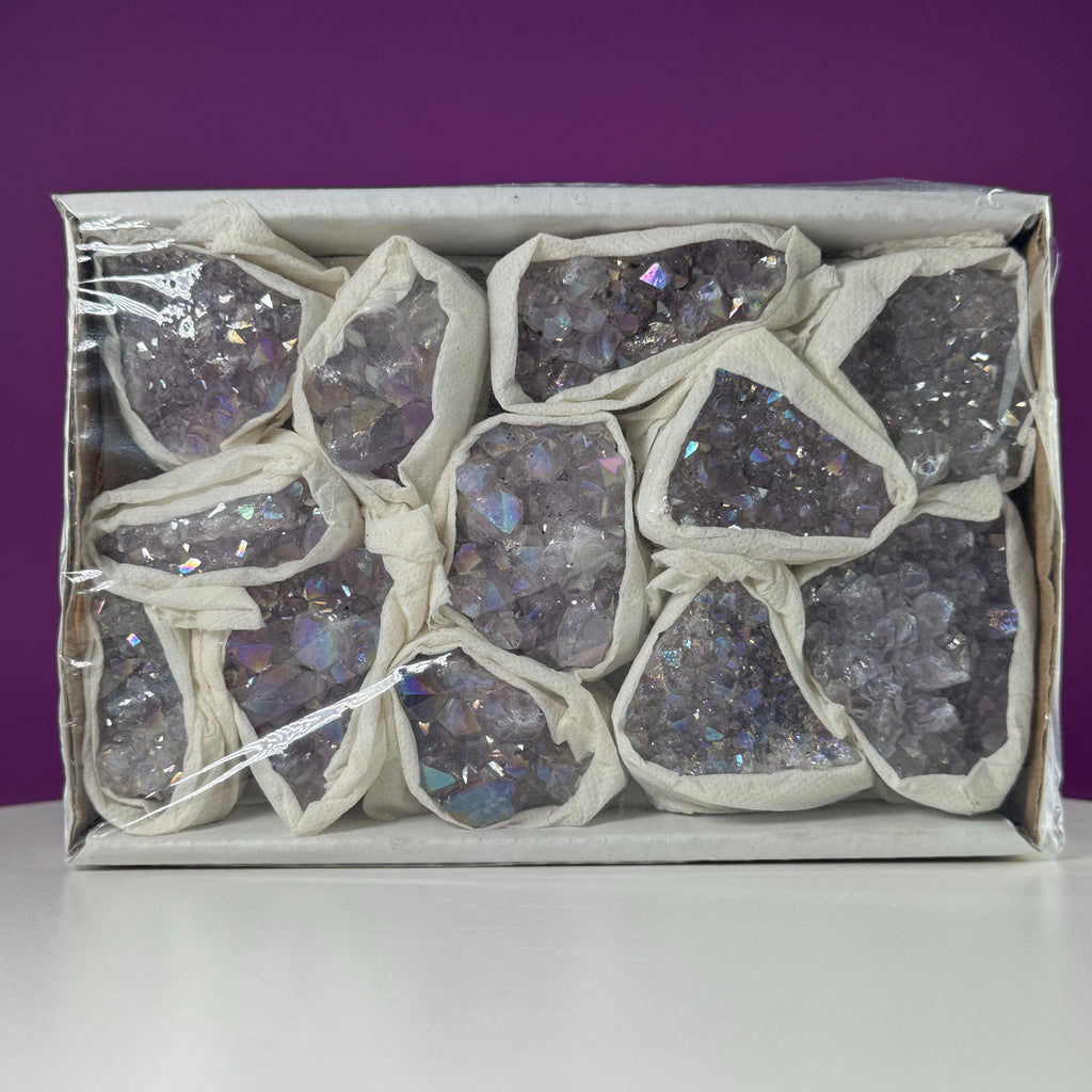 Wholesale Aura Quartz Cluster Box Set Crystal Gift Lot, 12 Pc