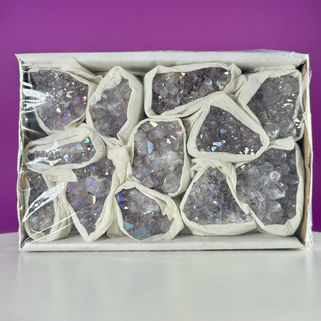 Wholesale Aura Quartz Cluster Box Set Crystal Gift Lot, 12 Pc