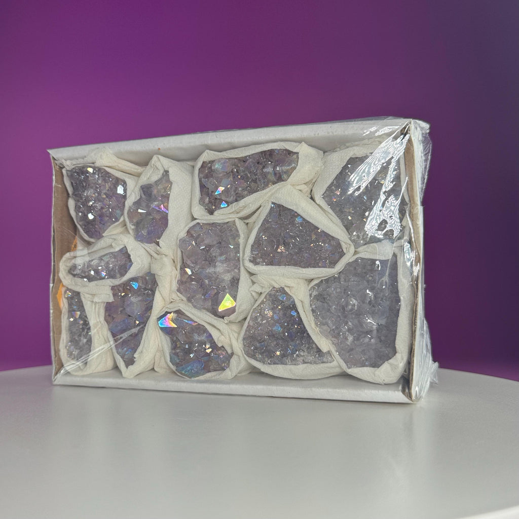 Wholesale Aura Quartz Cluster Box Set Crystal Gift Lot, 12 Pc