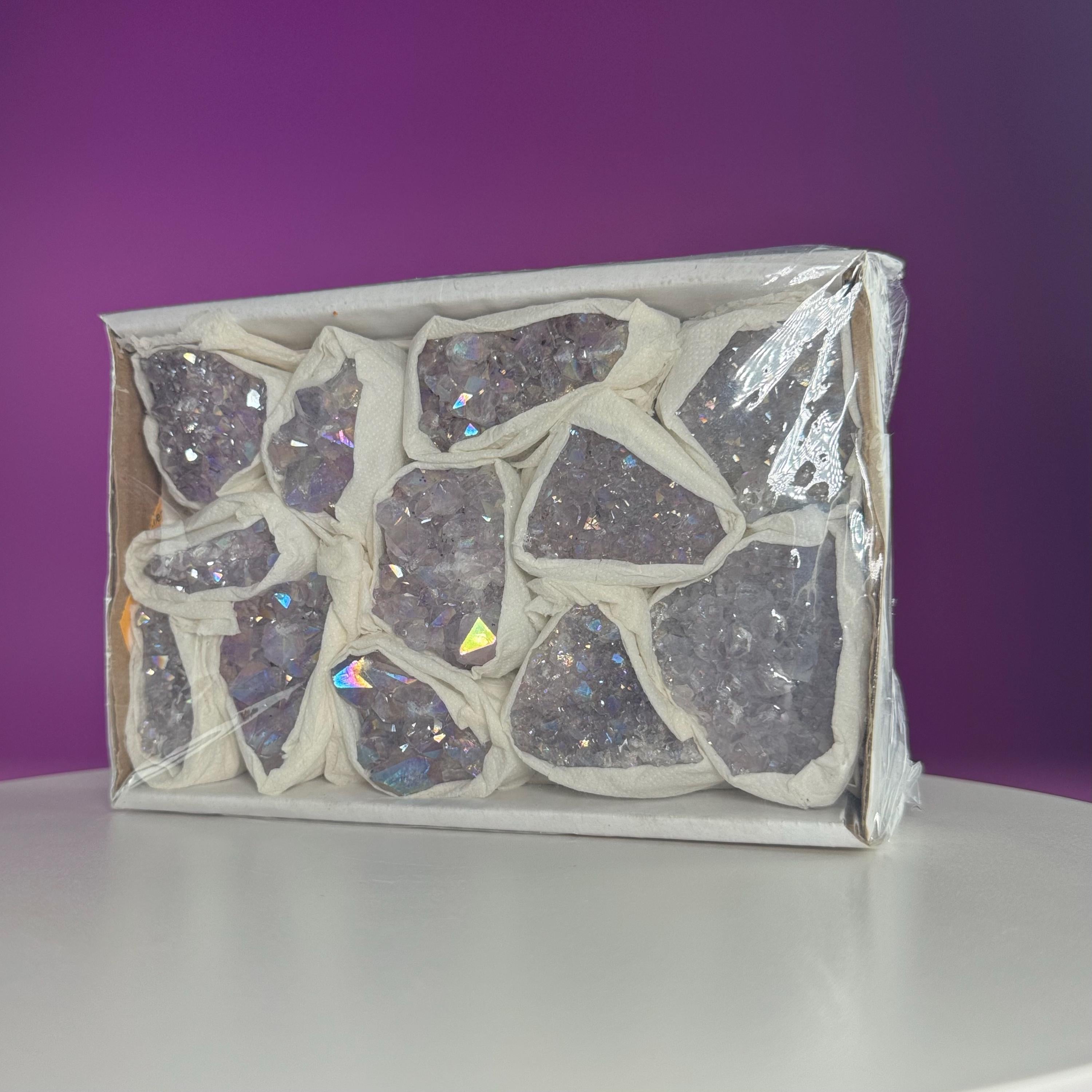 Wholesale Aura Quartz Cluster Box Set Crystal Gift Lot, 12 Pc