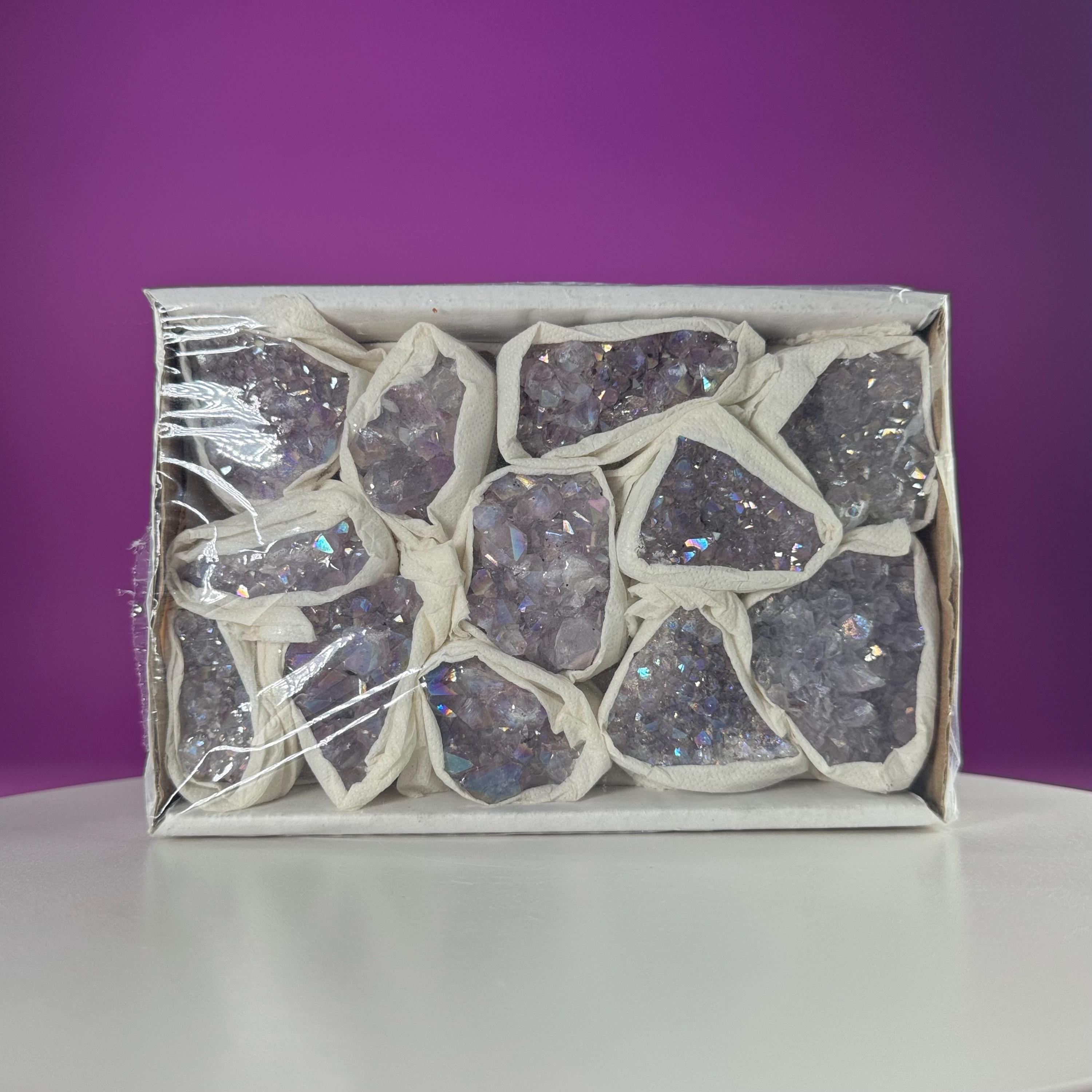 Wholesale Aura Quartz Cluster Box Set Crystal Gift Lot, 12 Pc