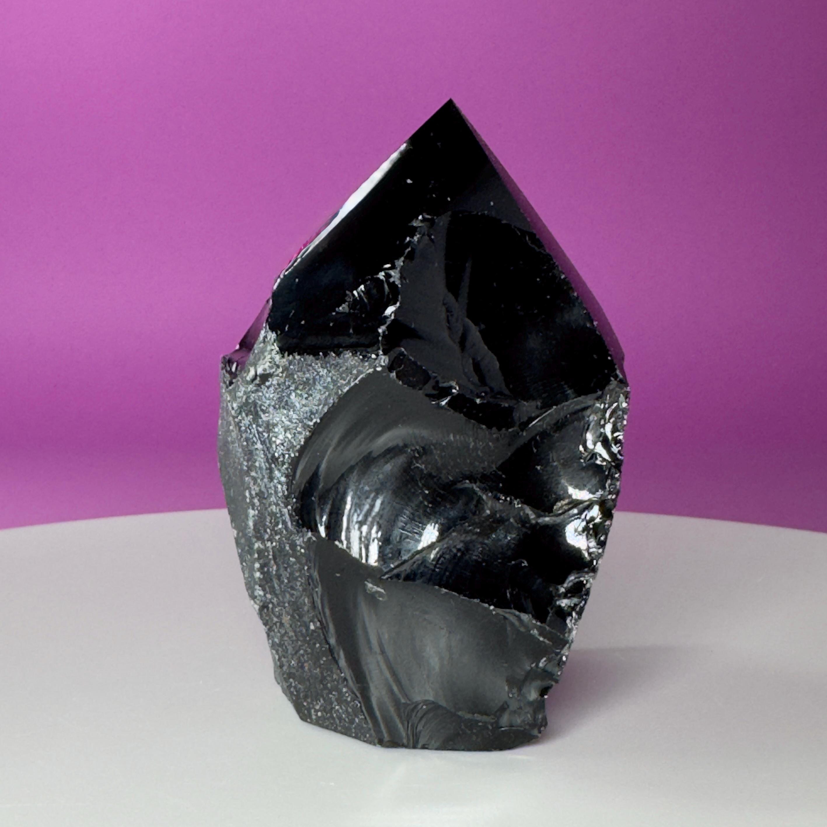 Black Obsidian Top Polished Point | Raw Volcanic Glass Crystal
