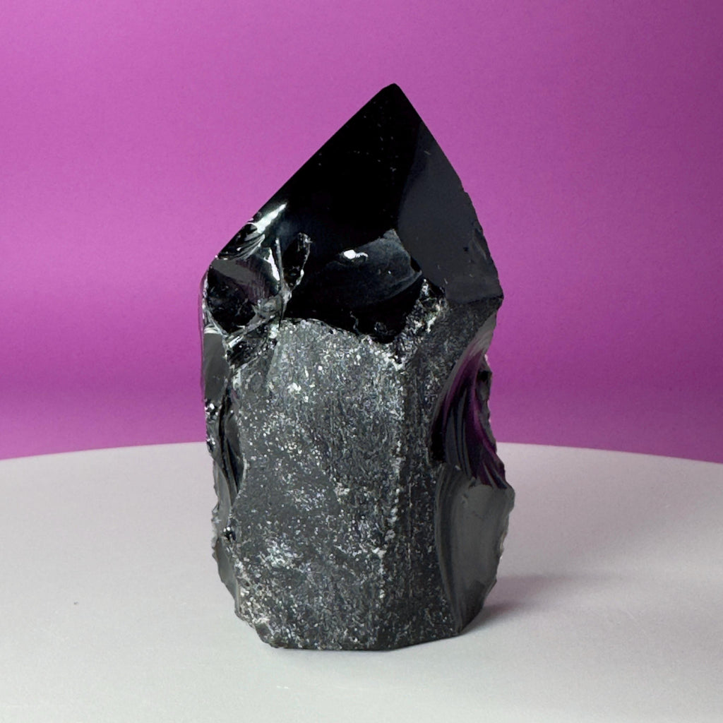 Black Obsidian Top Polished Point | Raw Volcanic Glass Crystal