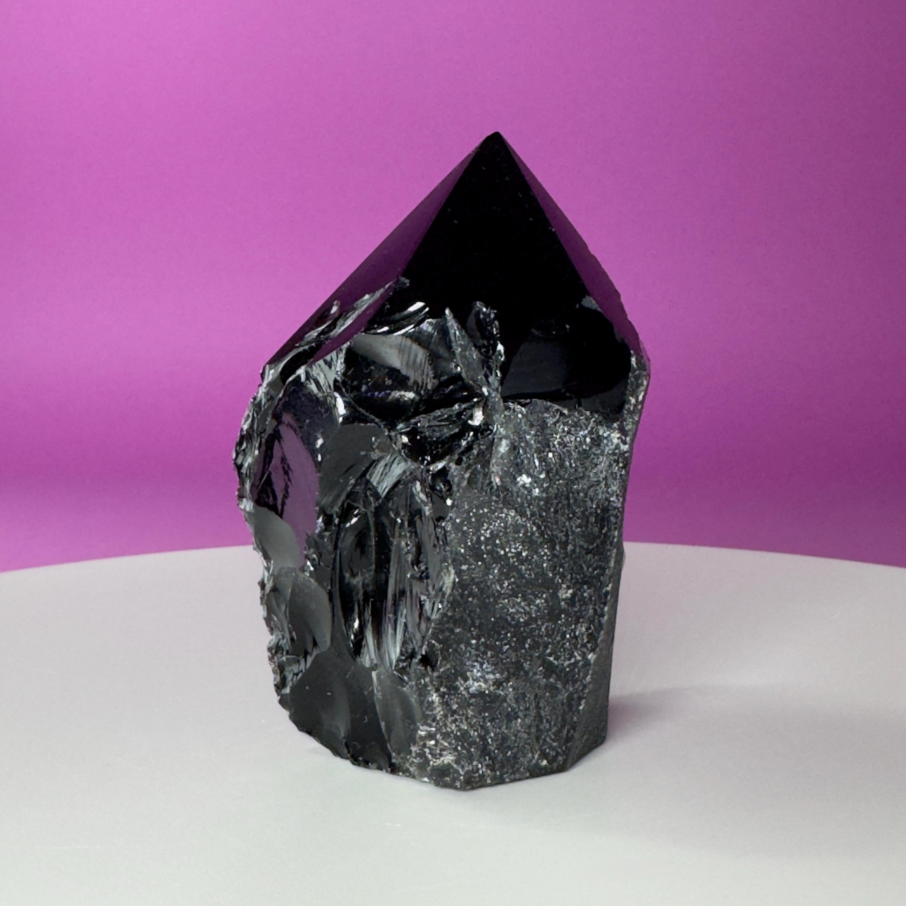 Black Obsidian Top Polished Point | Raw Volcanic Glass Crystal