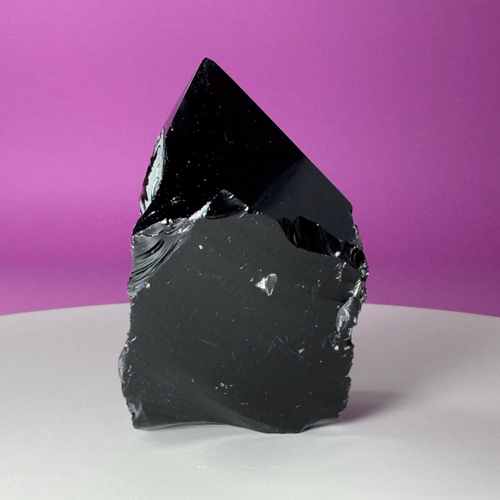 Black Obsidian Top Polished Point | Raw Volcanic Glass Crystal