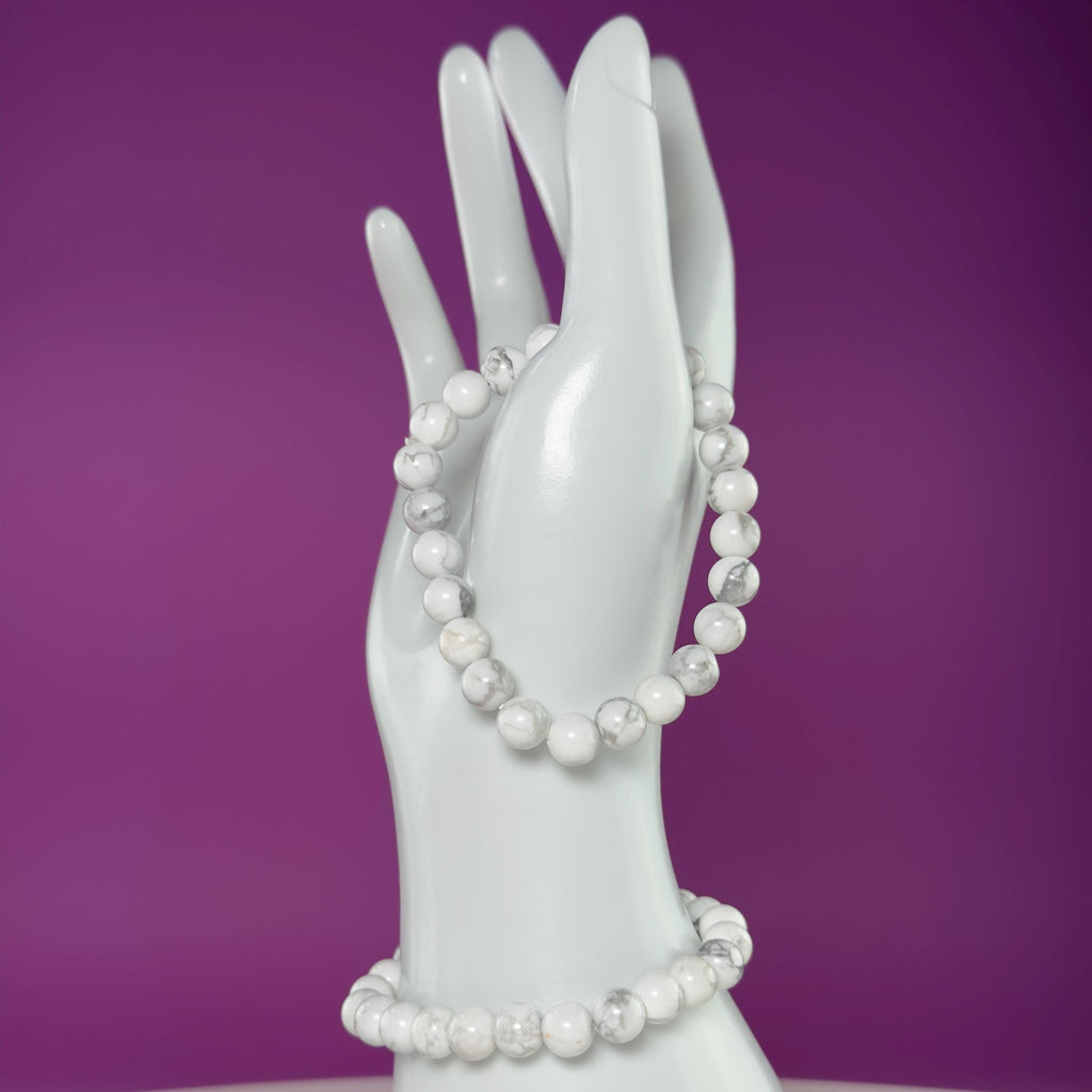 Howlite Bracelet 8mm | Calming White Crystal Jewelry | Minimalist Stretch Bracelet