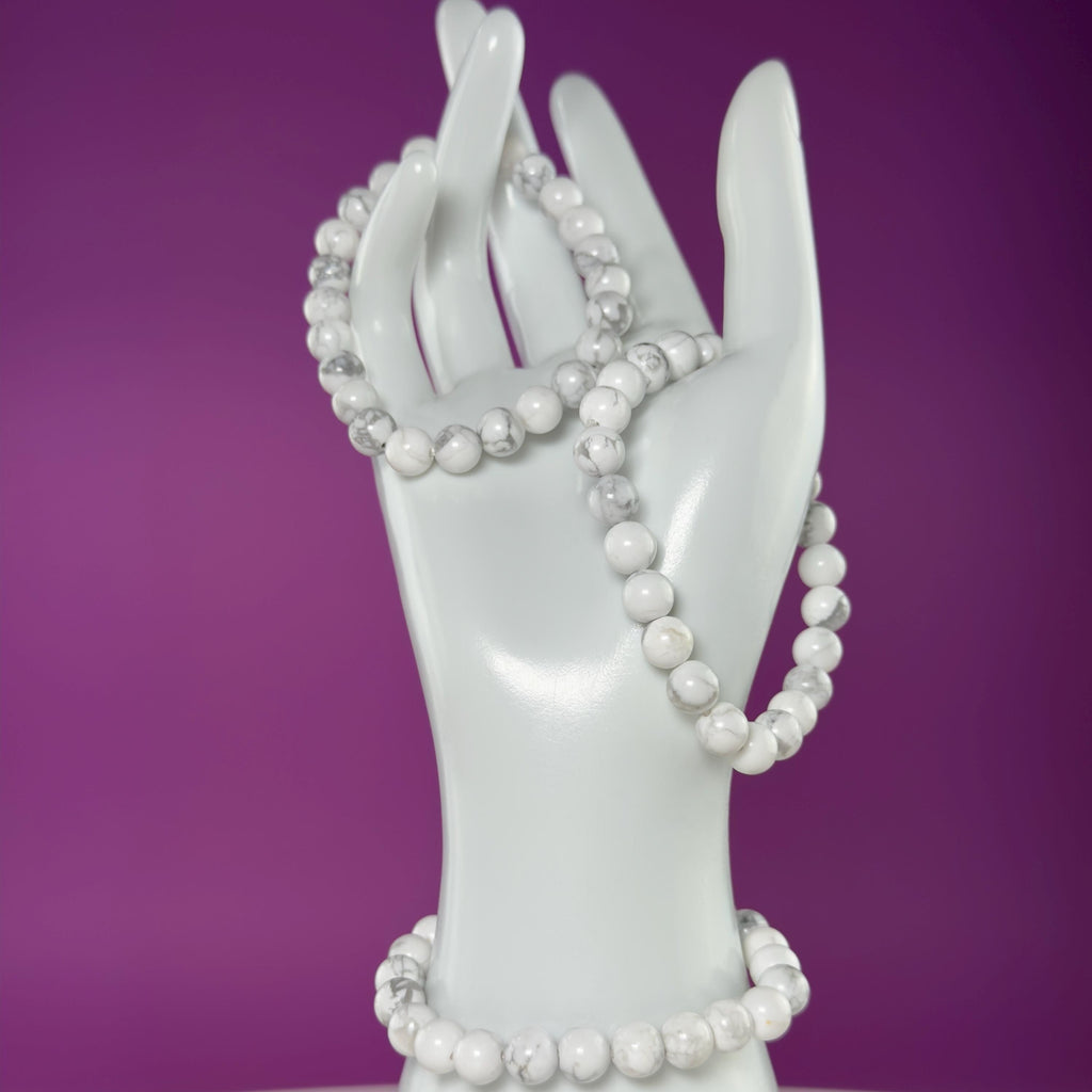 Howlite Bracelet 8mm | Calming White Crystal Jewelry | Minimalist Stretch Bracelet