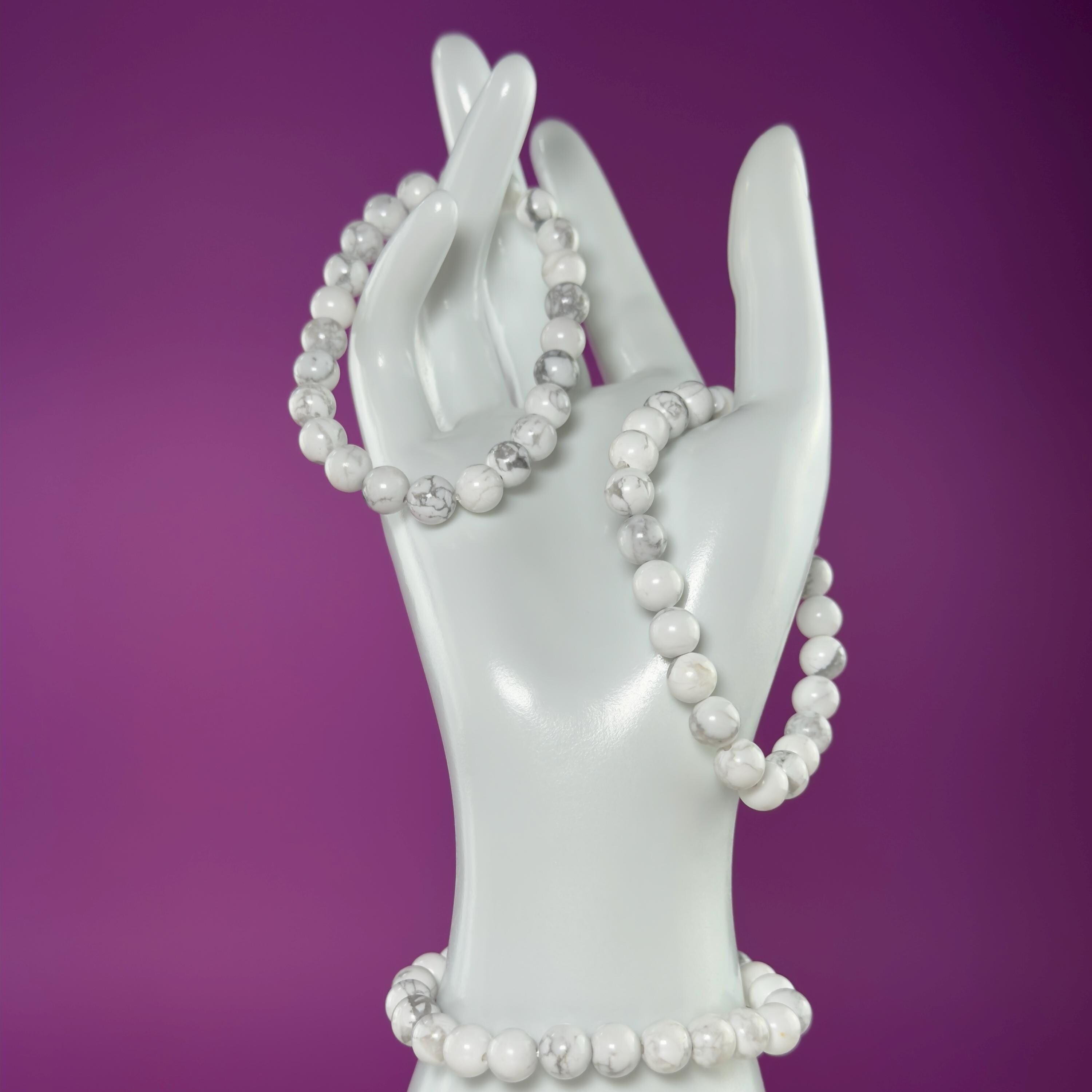 Howlite Bracelet 8mm | Calming White Crystal Jewelry | Minimalist Stretch Bracelet